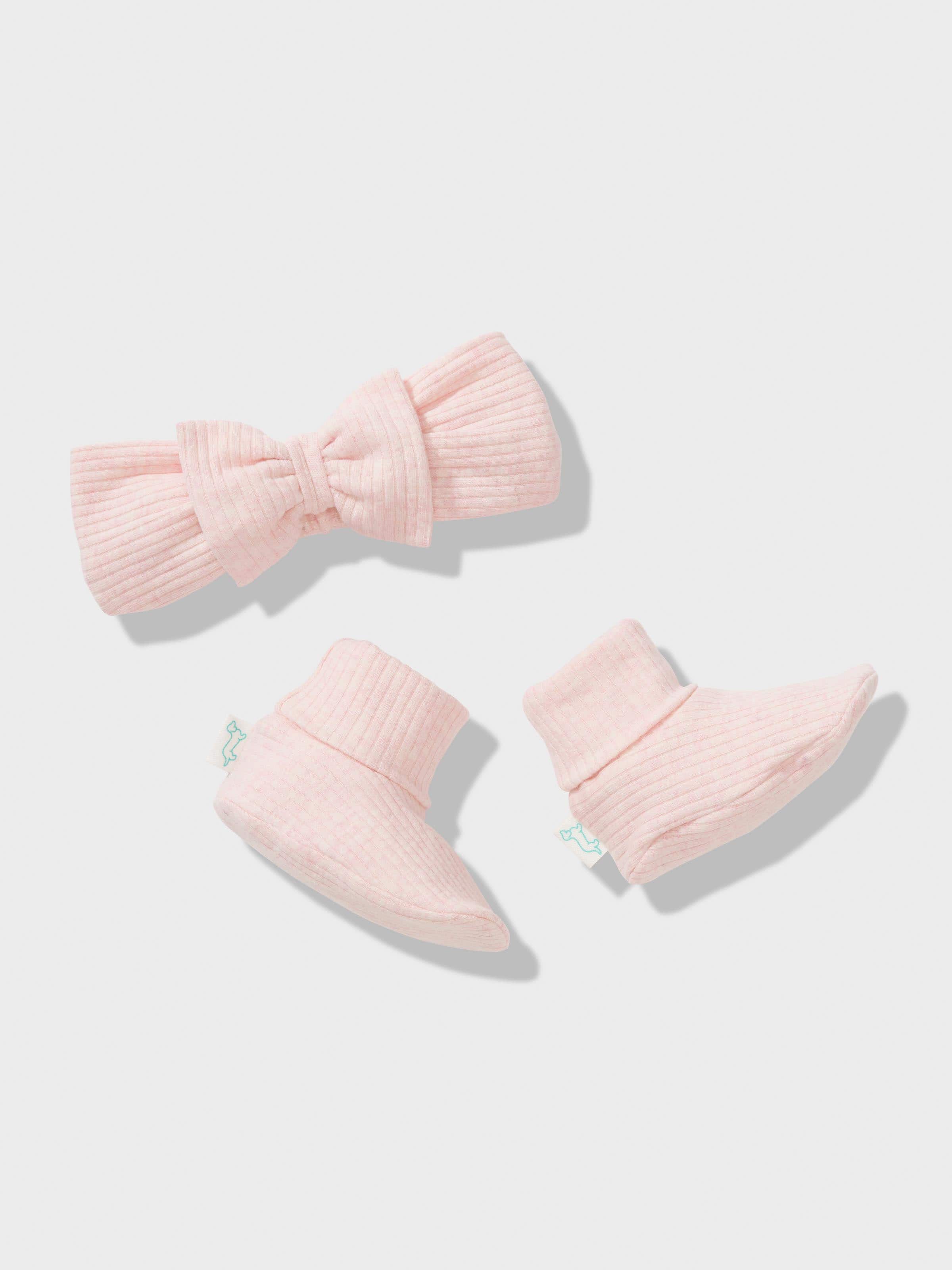 Baby Organics Pink Cotton Rib Bow & Booties Set