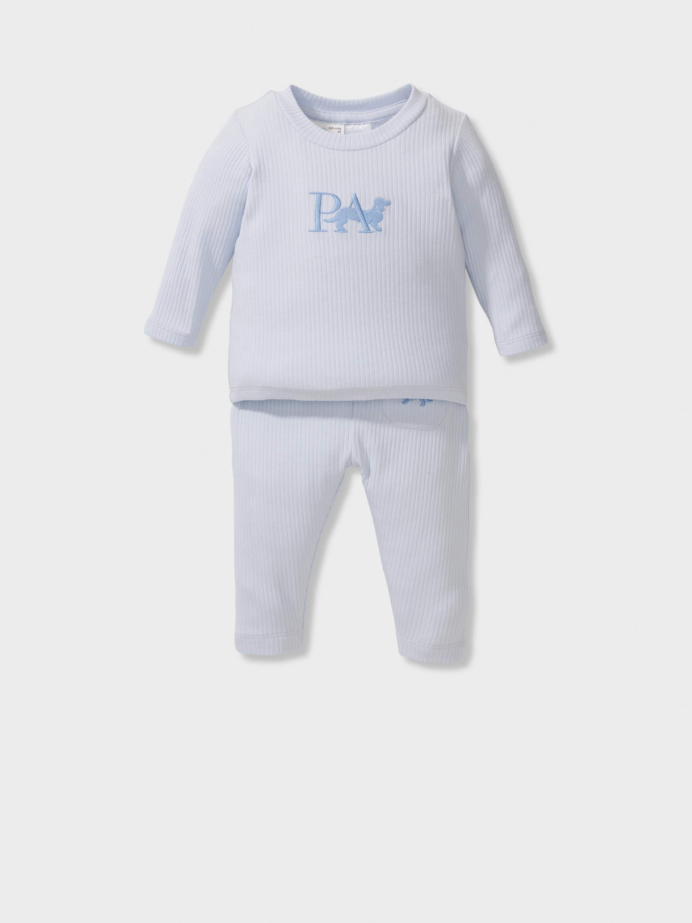 Baby Organic Blue Cotton Rib Long Pj Set