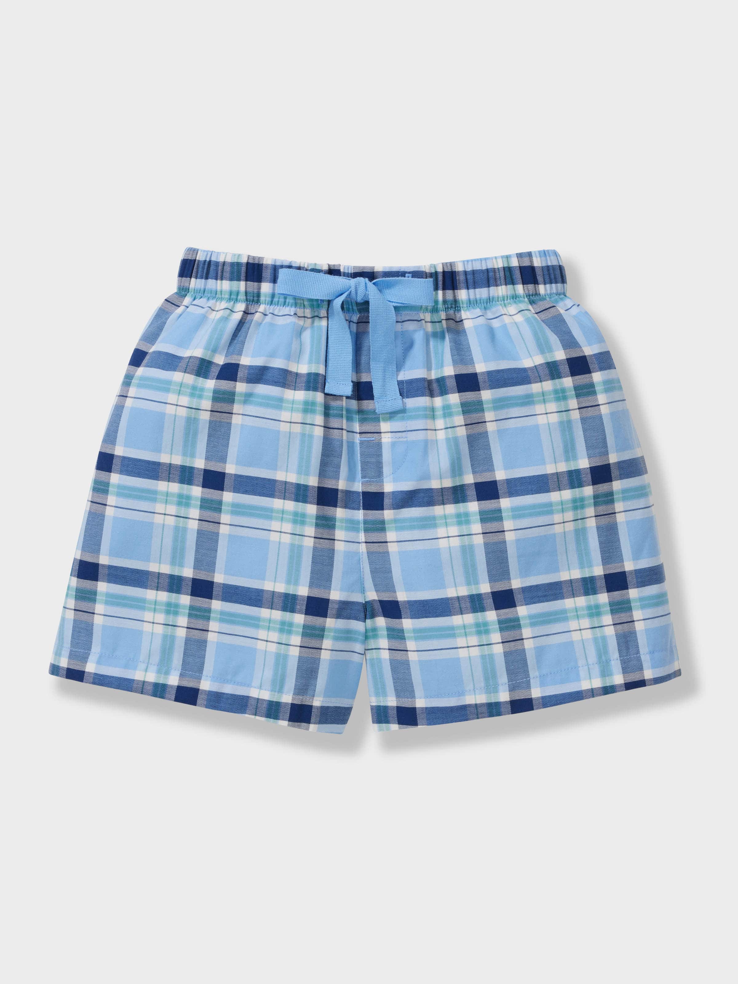 Boys 100% Cotton Blue Check Short Pj Set