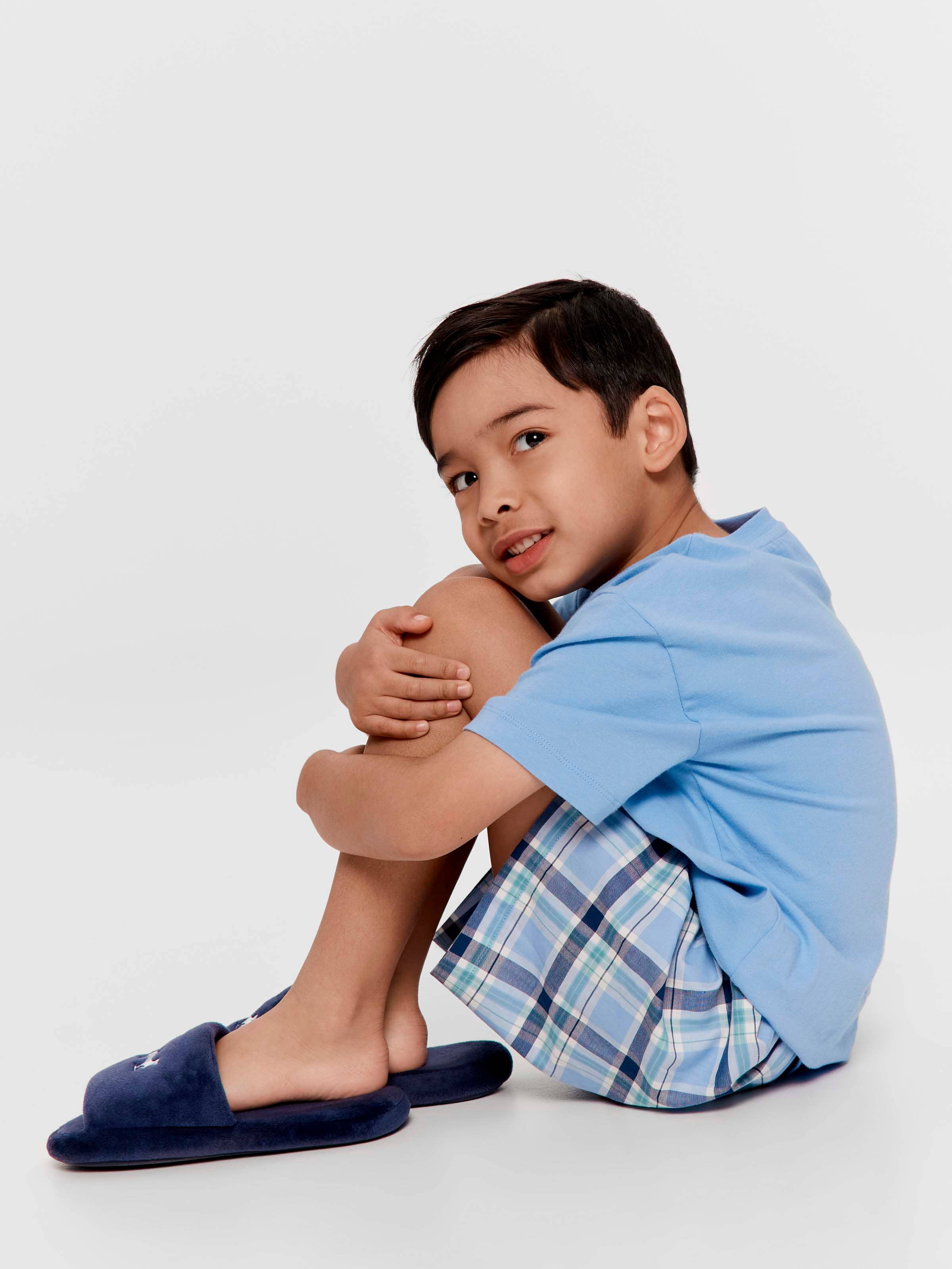 Jnr Boys 100% Cotton Green Check Short Pj Set