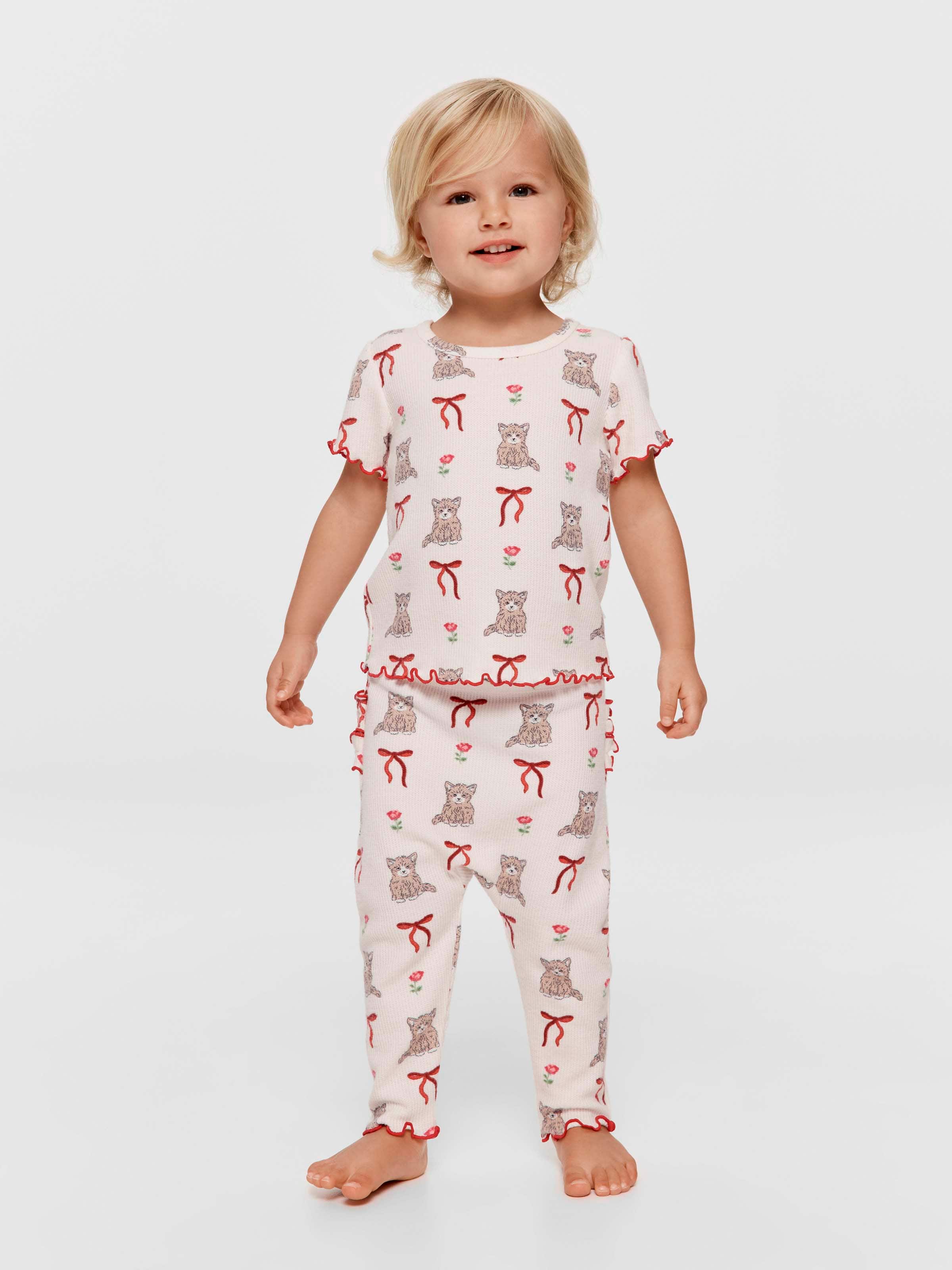 Baby Girl Pussycat Bow Waffle Pj Set
