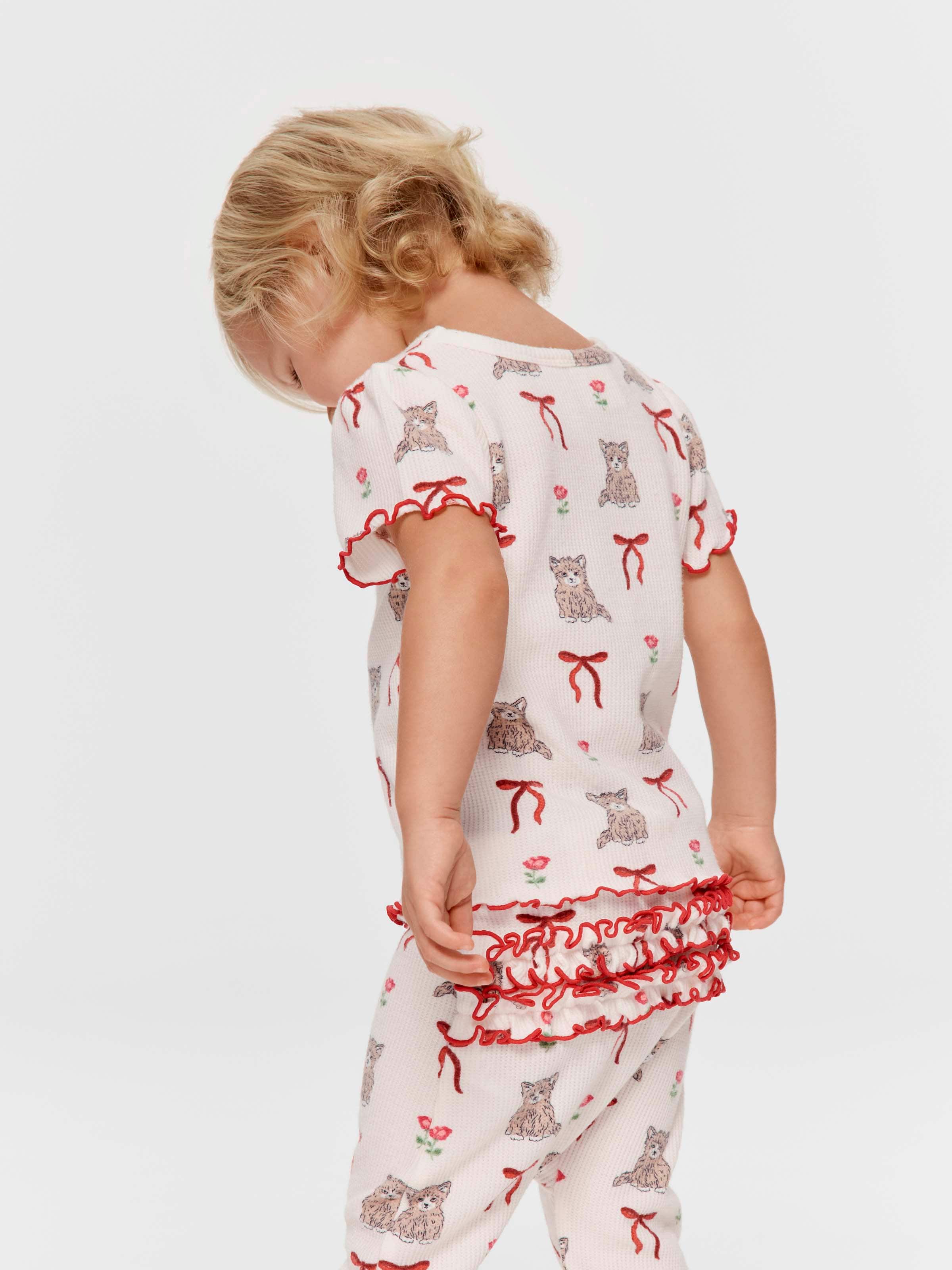 Baby Girl Pussycat Bow Waffle Pj Set