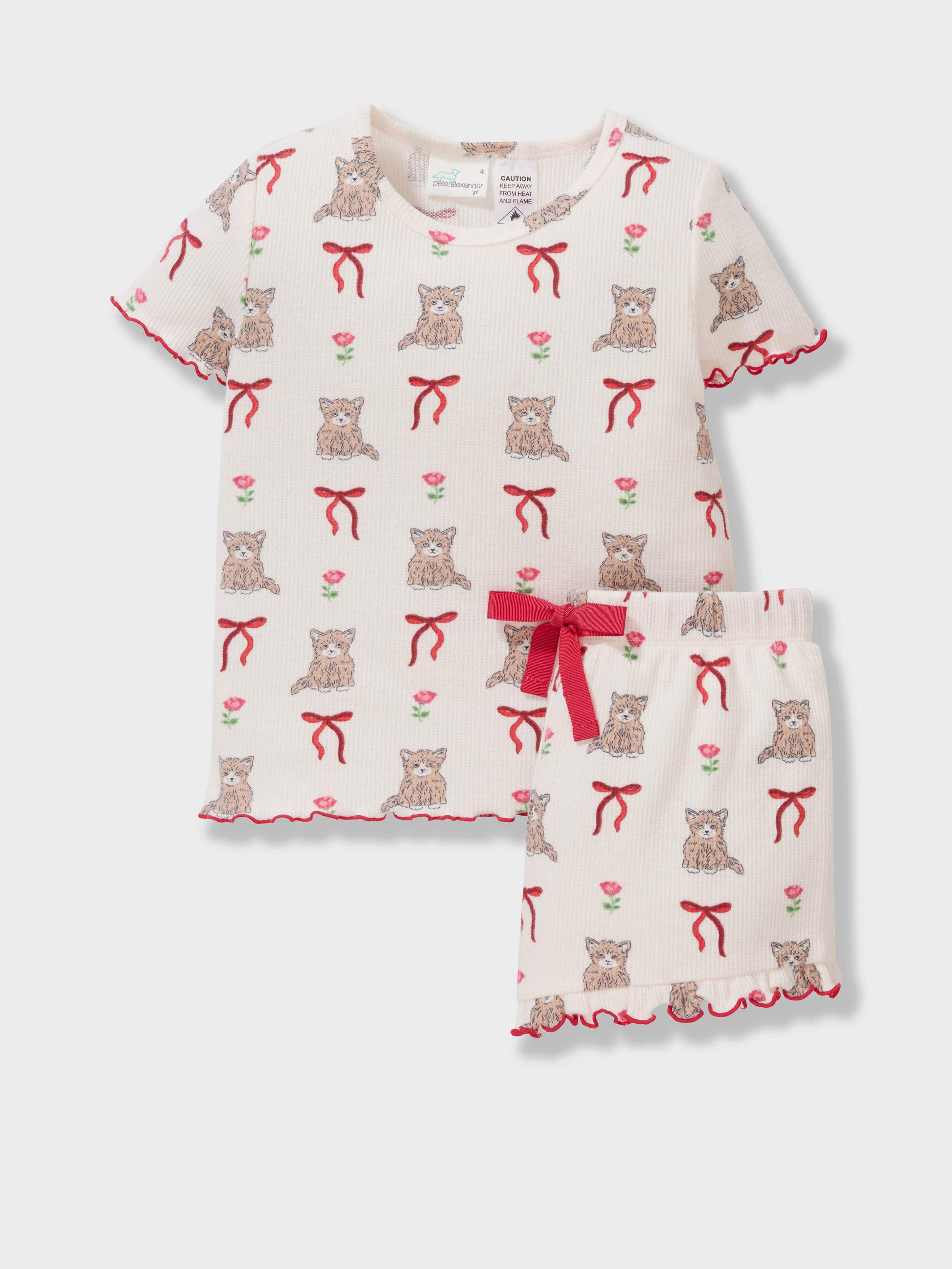 Jnr Girls Kittens Waffle Short Pj Set