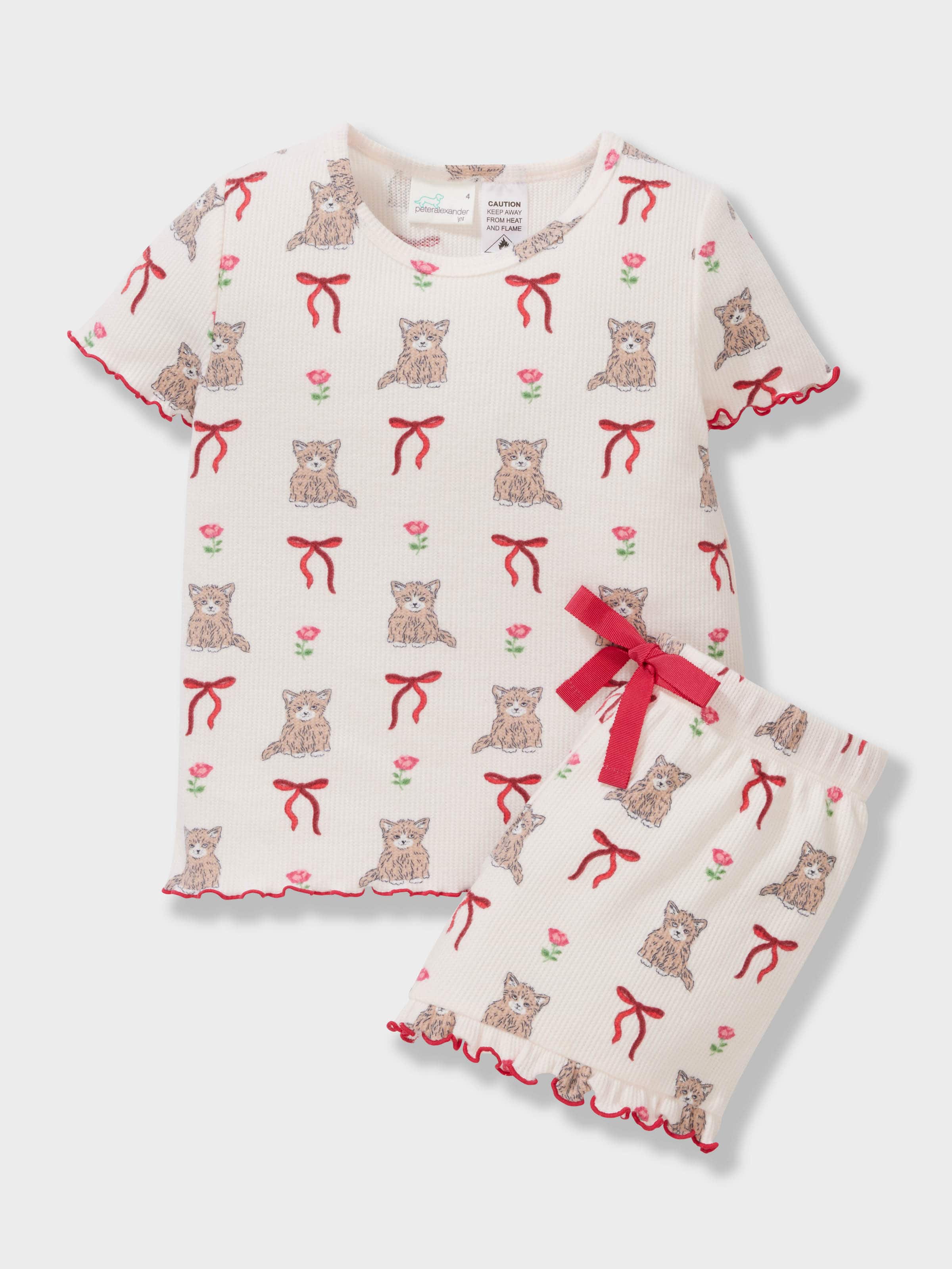Girls Pussycat Bow Waffle Short Pj Set