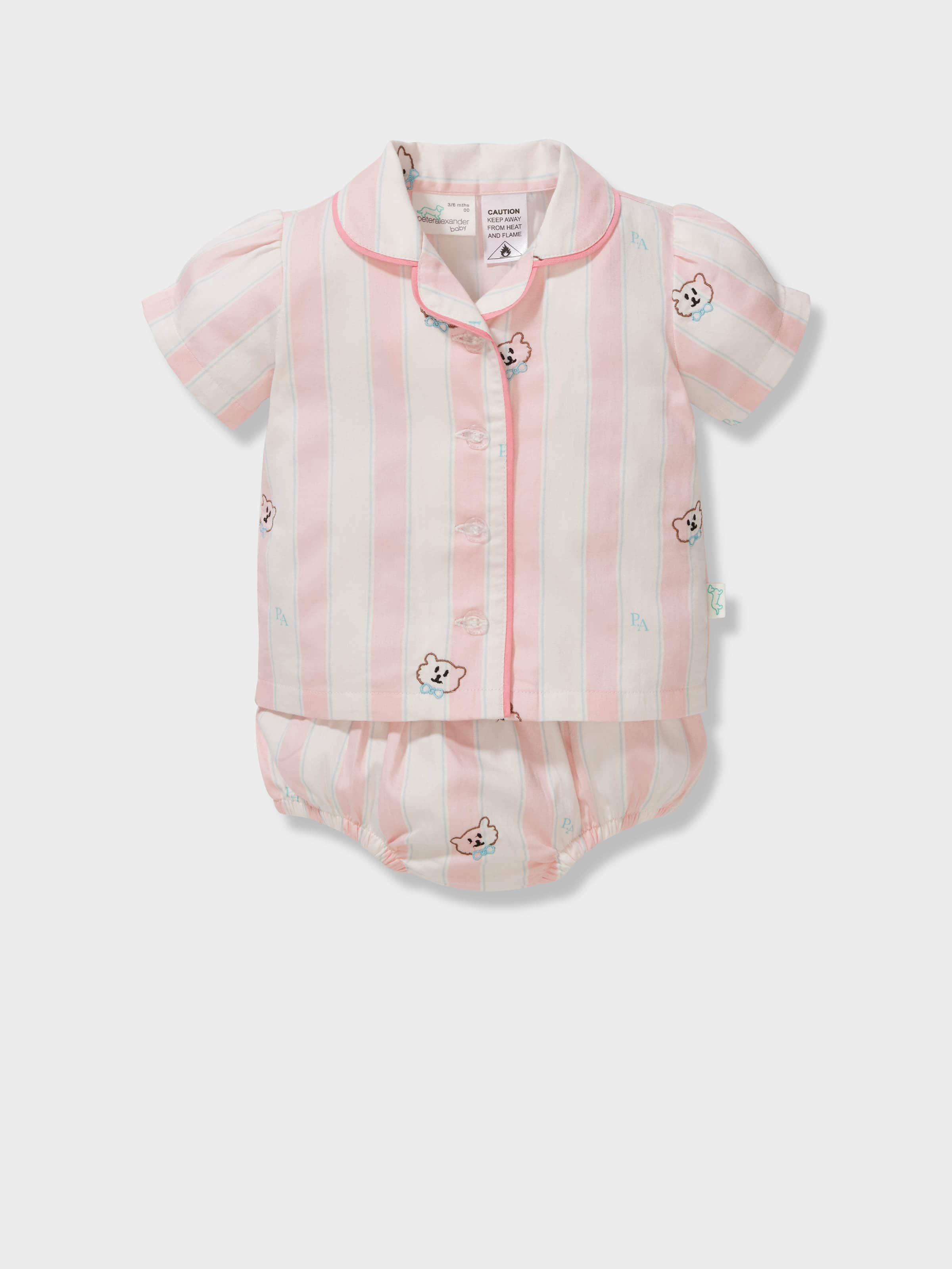 Baby Girl 100% Cotton Bear Stripes Classic Short Pj Set