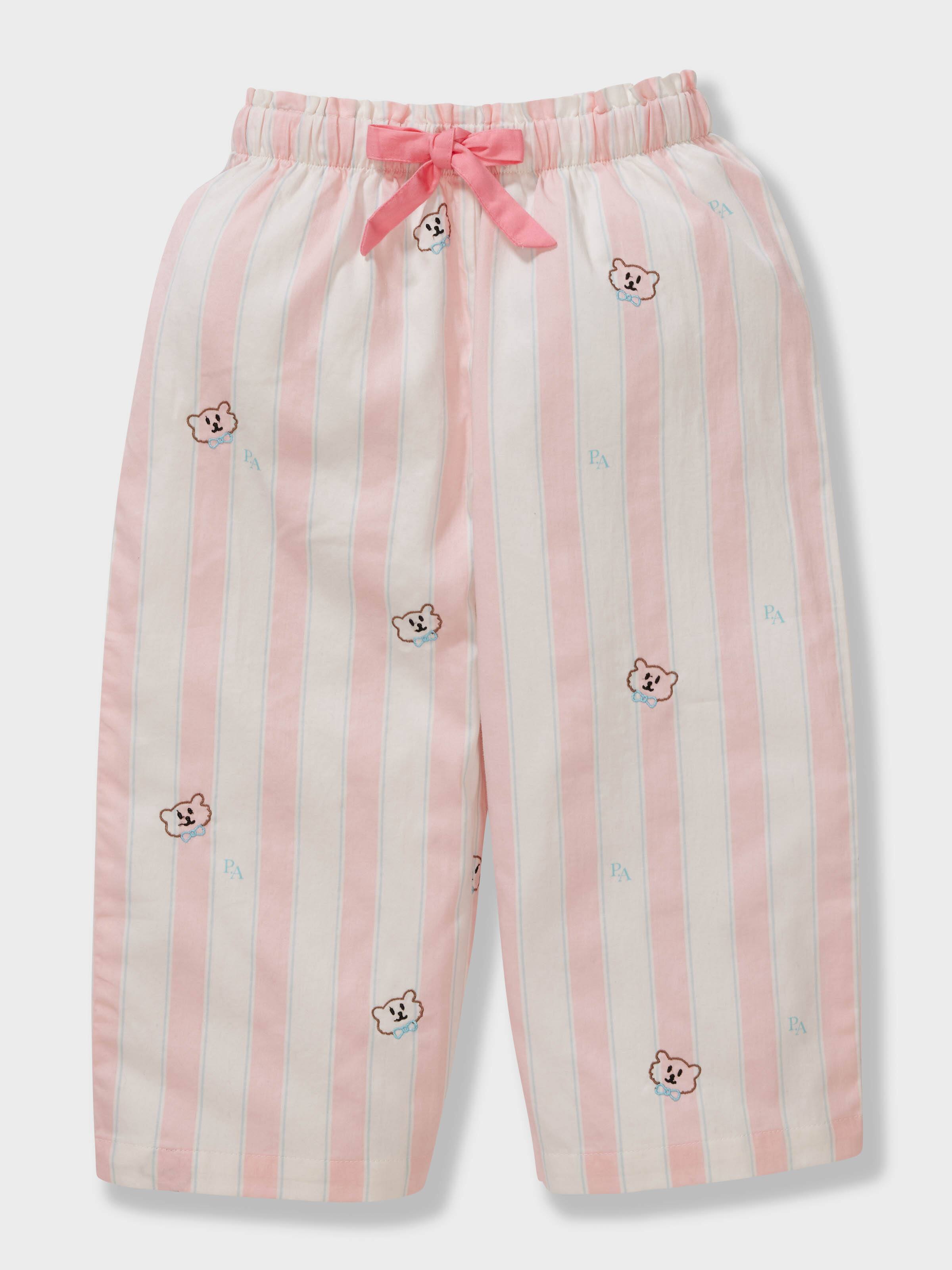 Jnr Girls 100% Cotton Bear Stripes Classic Pj Set