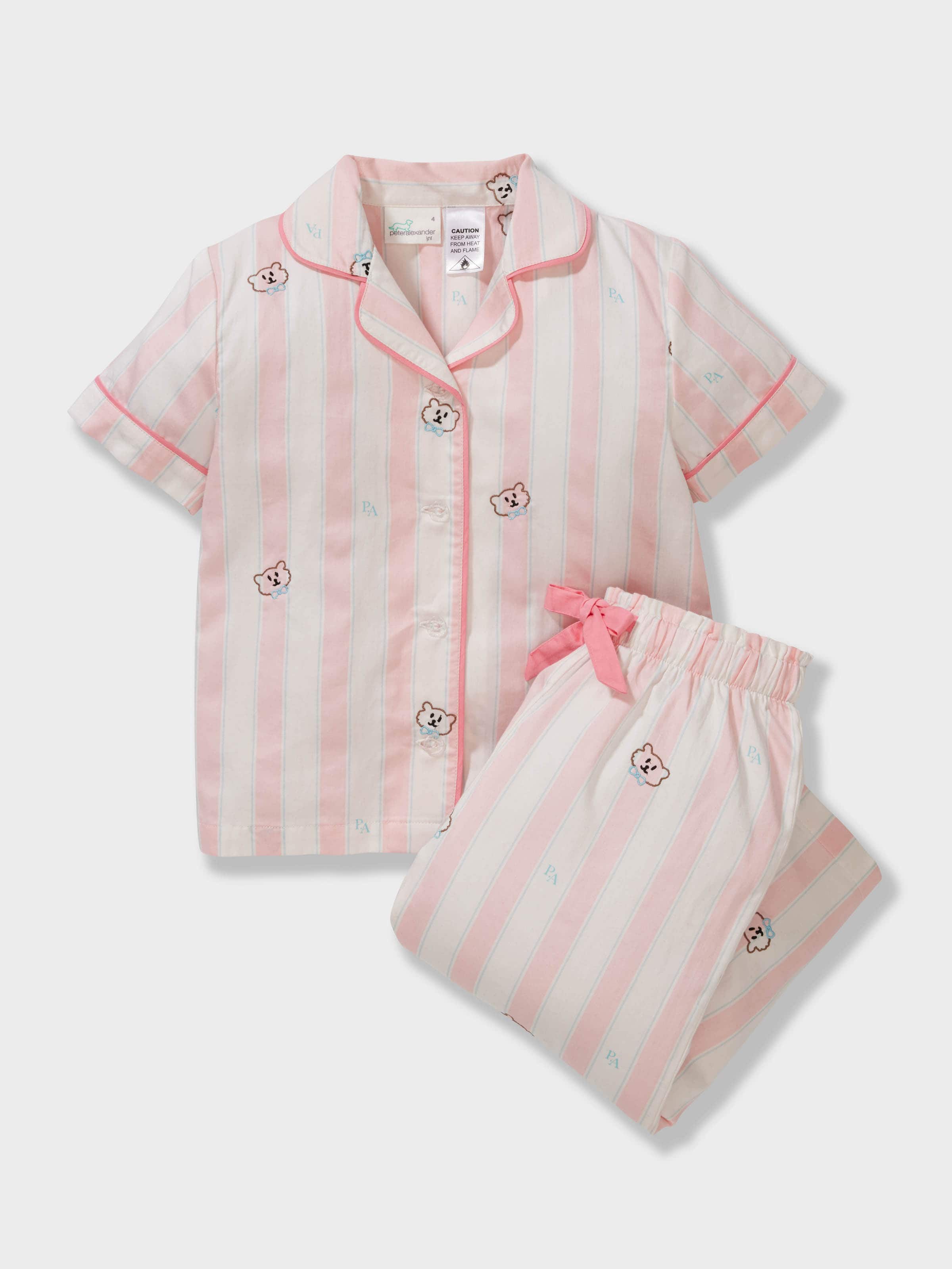 Girls 100% Cotton Bear Stripes Classic Pj Set