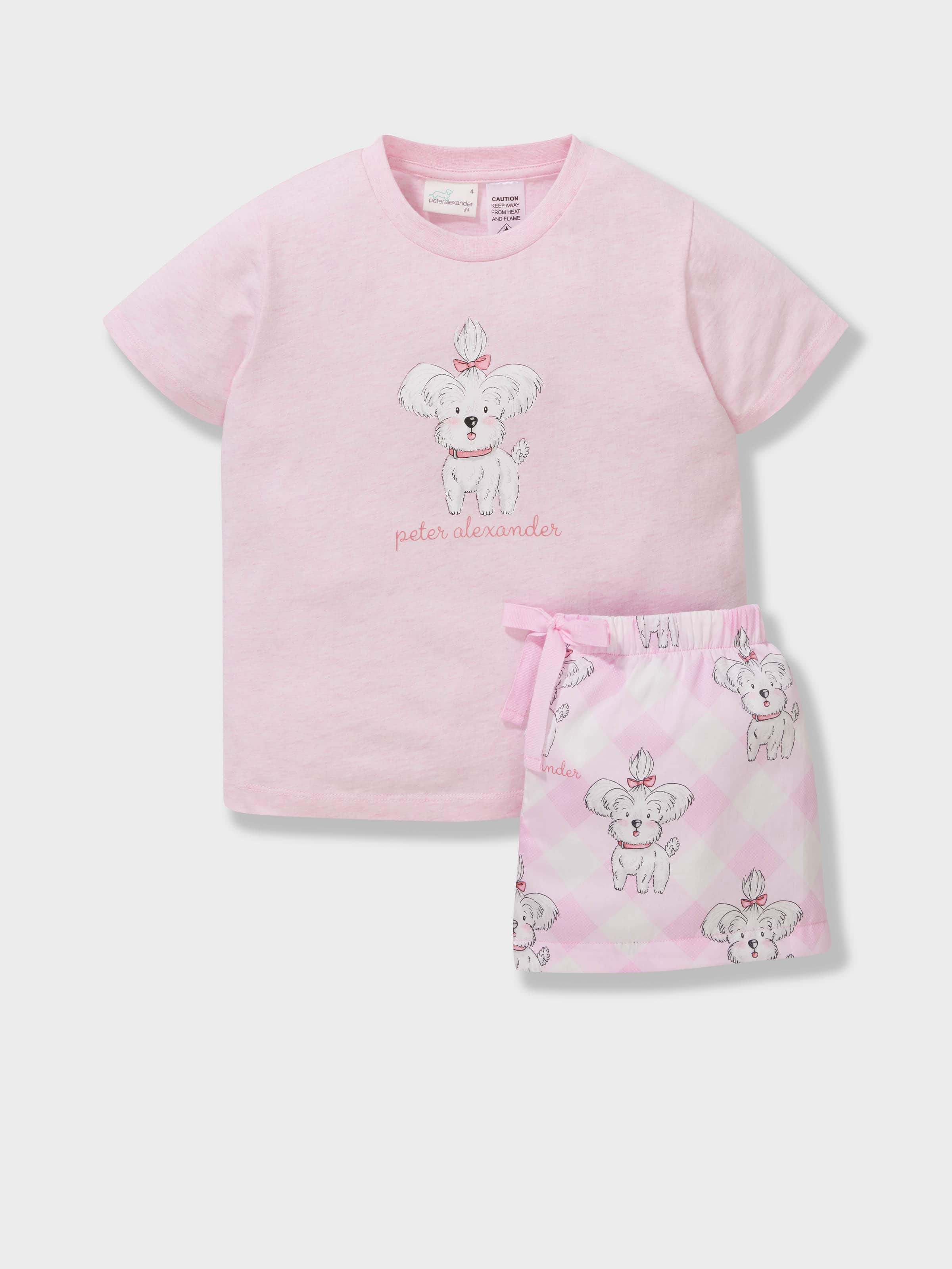 Jnr Girls Pink 100% Cotton Puppy Short Pj Set