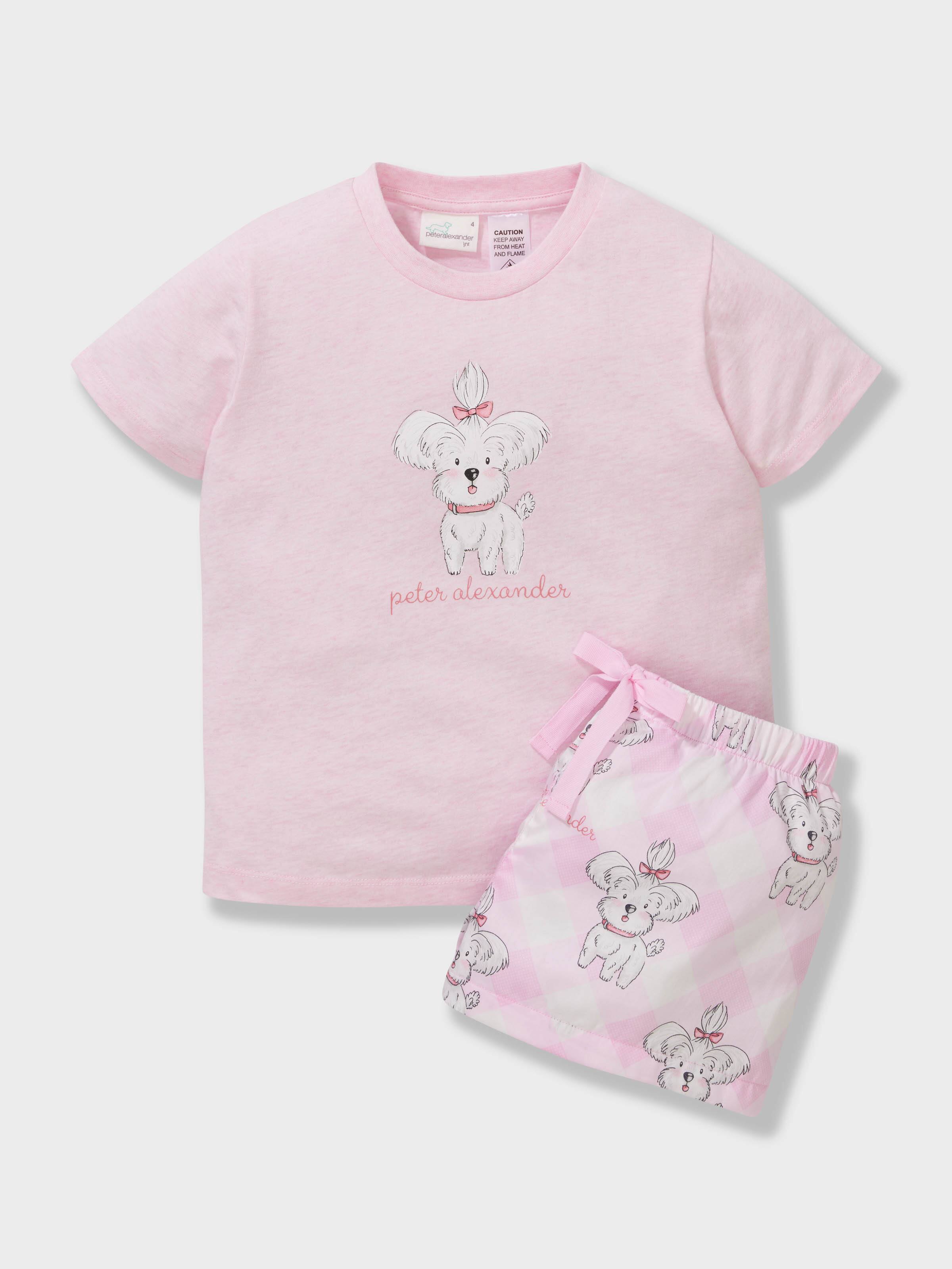 Girls Pink Puppy Short Pj Set