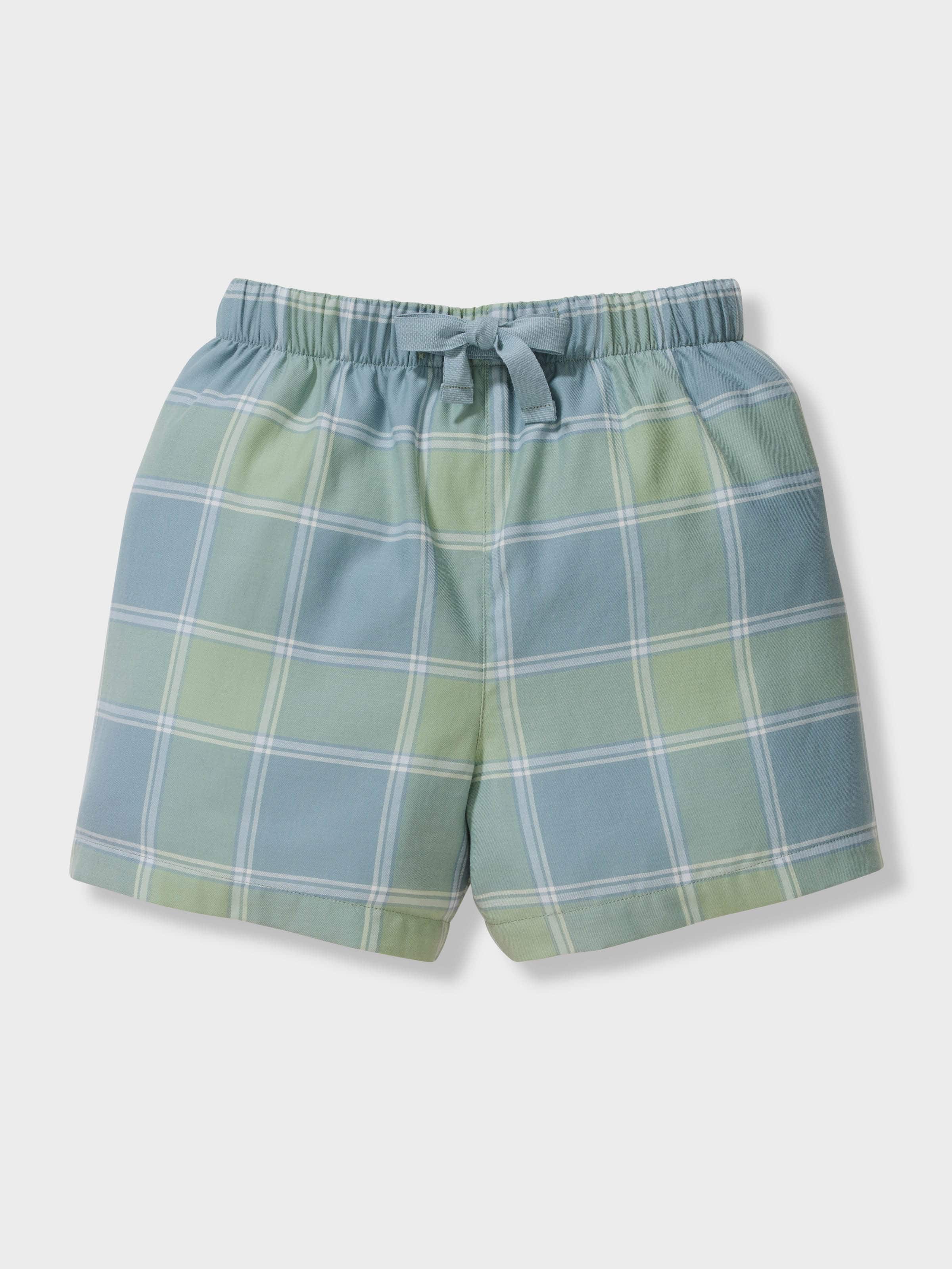Boys 100% Cotton Green Check Short Pj Set