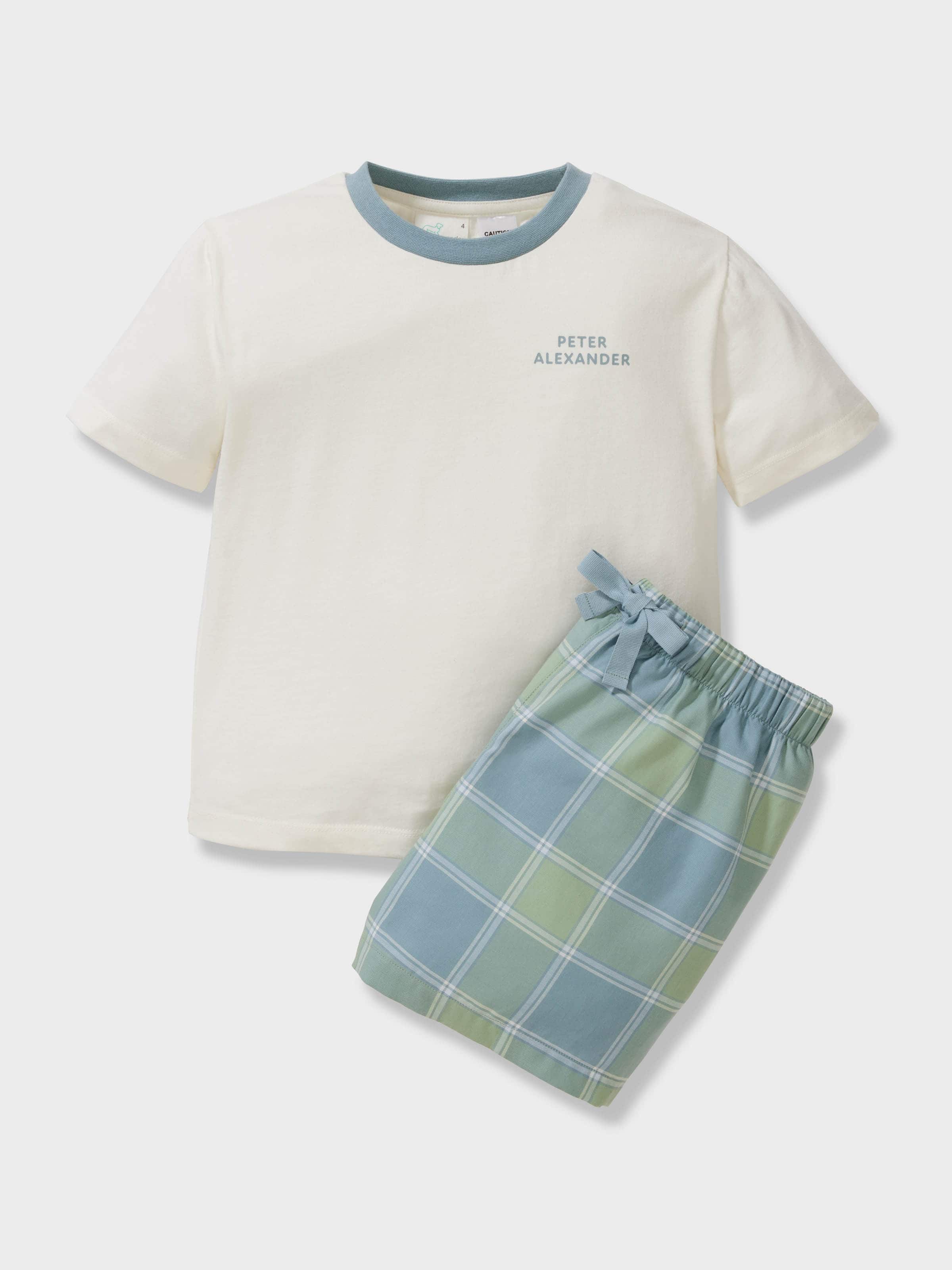 Boys 100% Cotton Green Check Short Pj Set