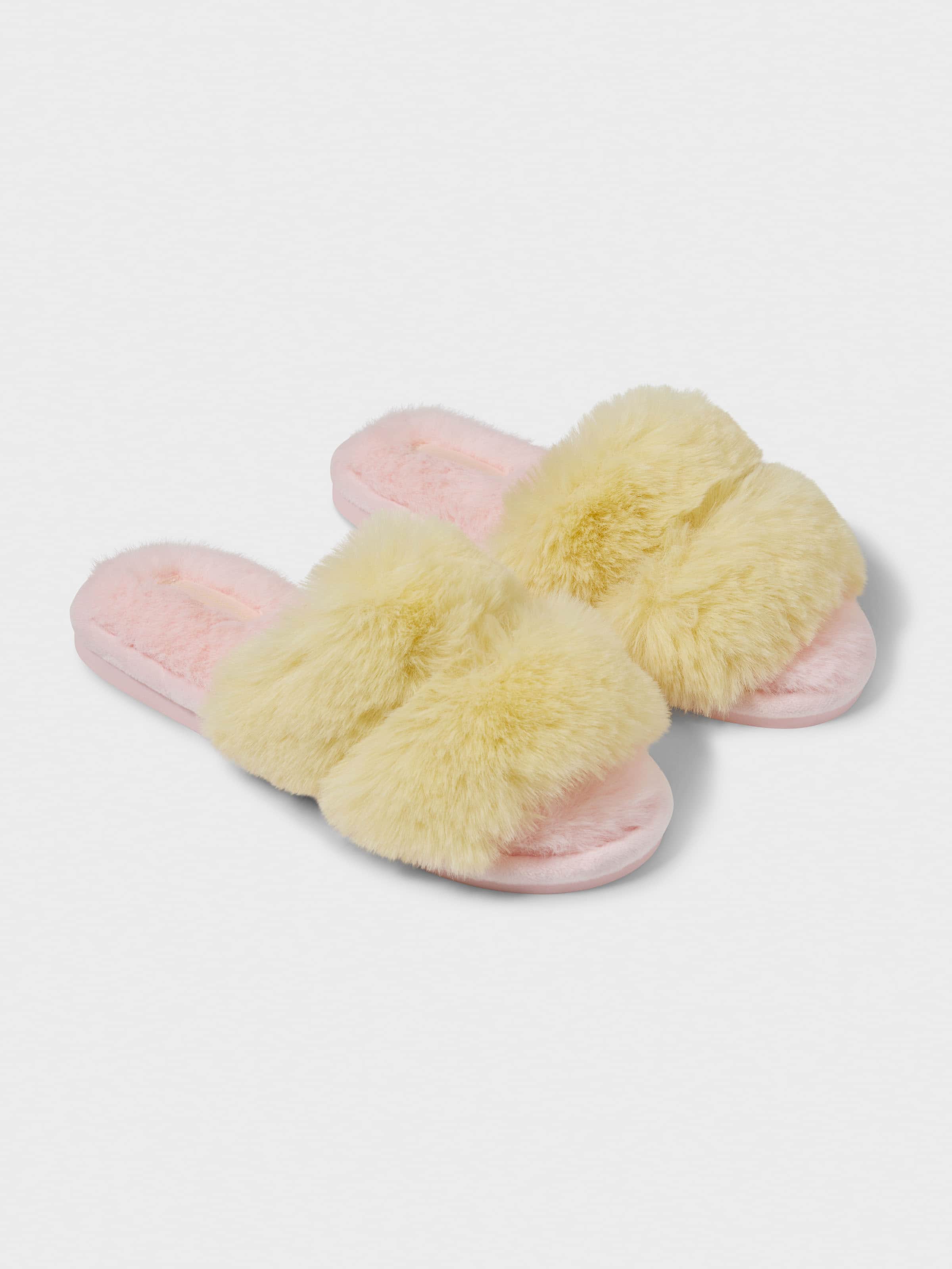 Pink & Yellow Fur Twin Strap Slide