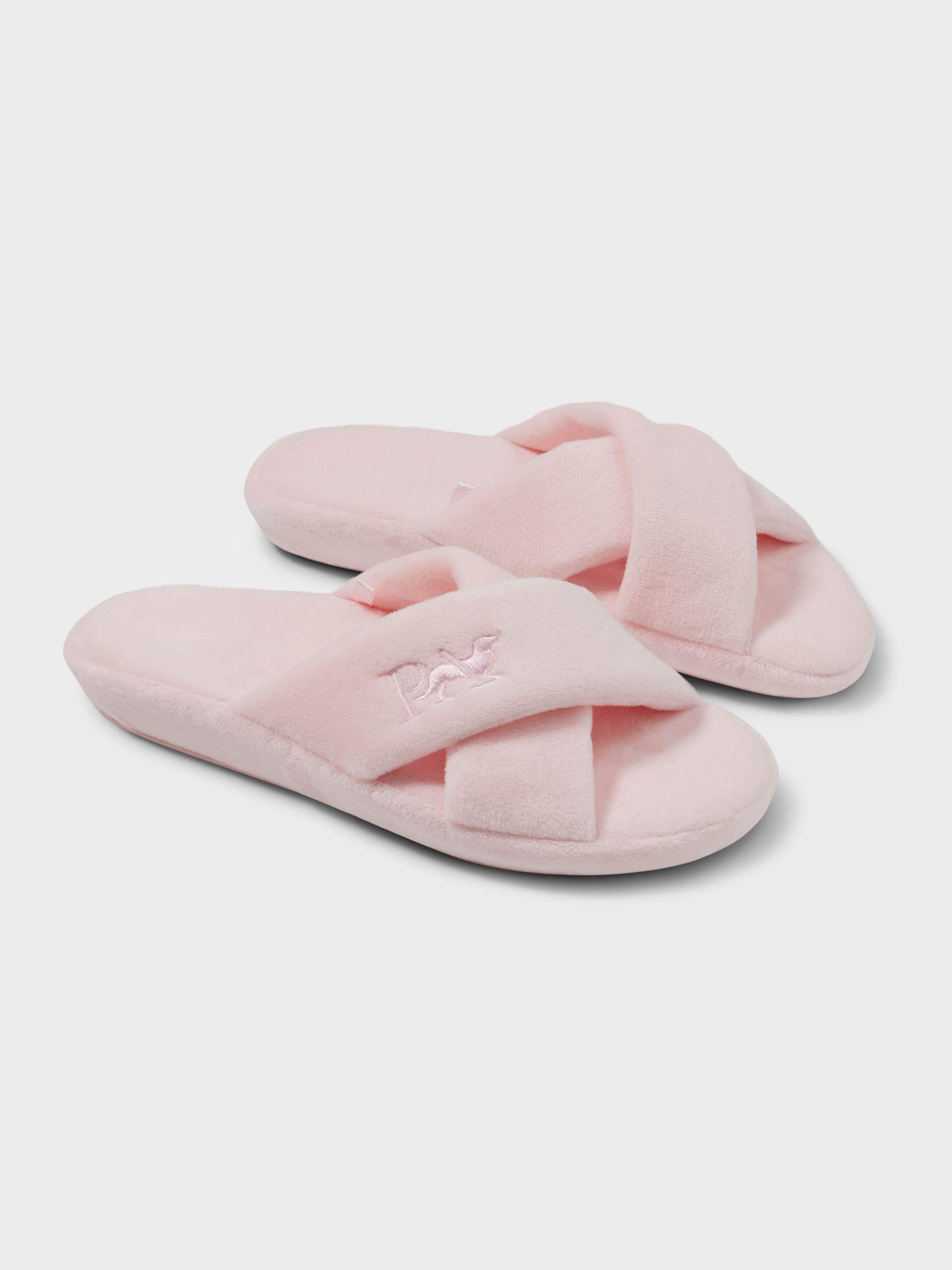 Pink Plush Cross Over Strap Slide