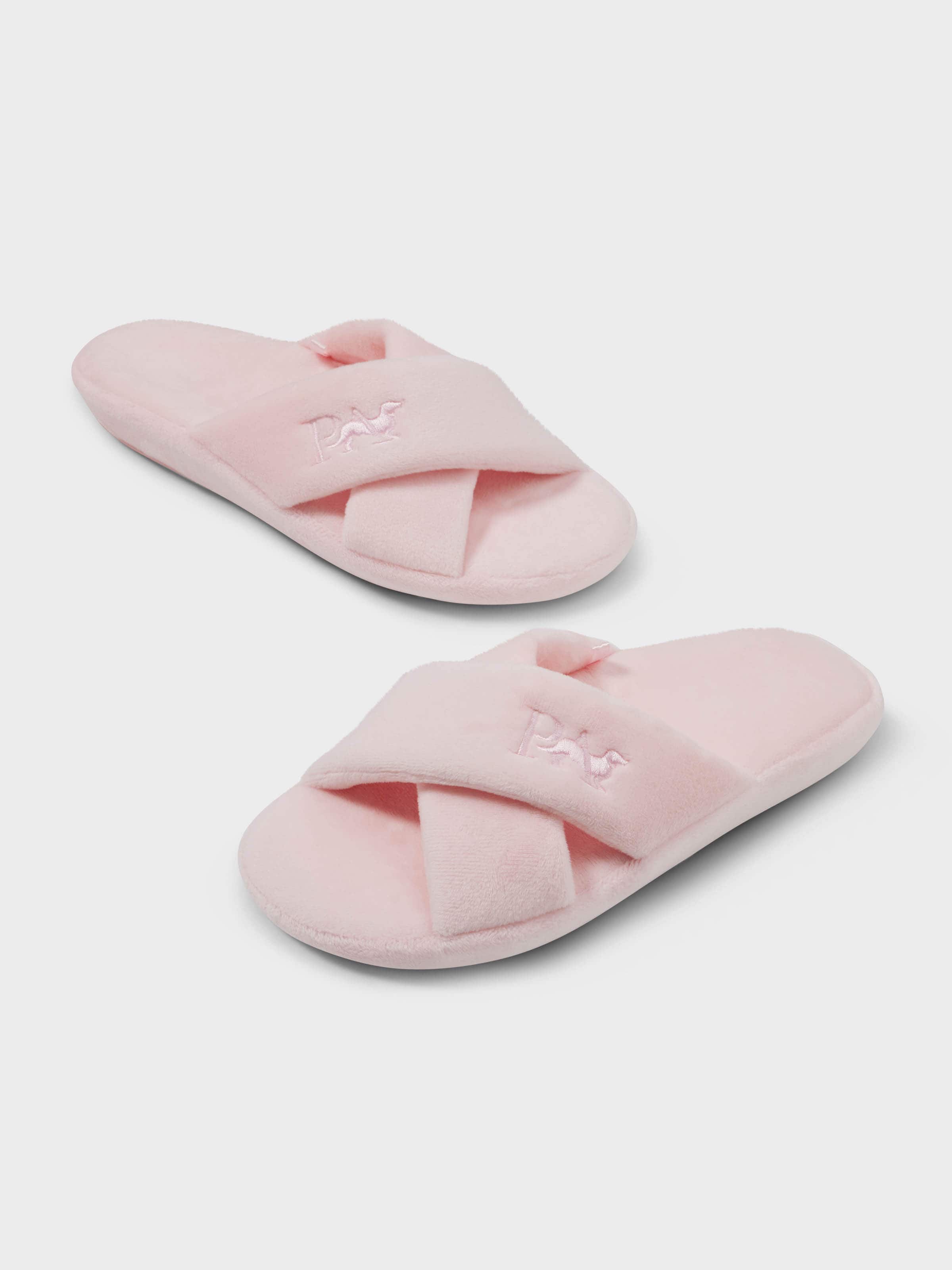 Pink Plush Cross Over Strap Slide