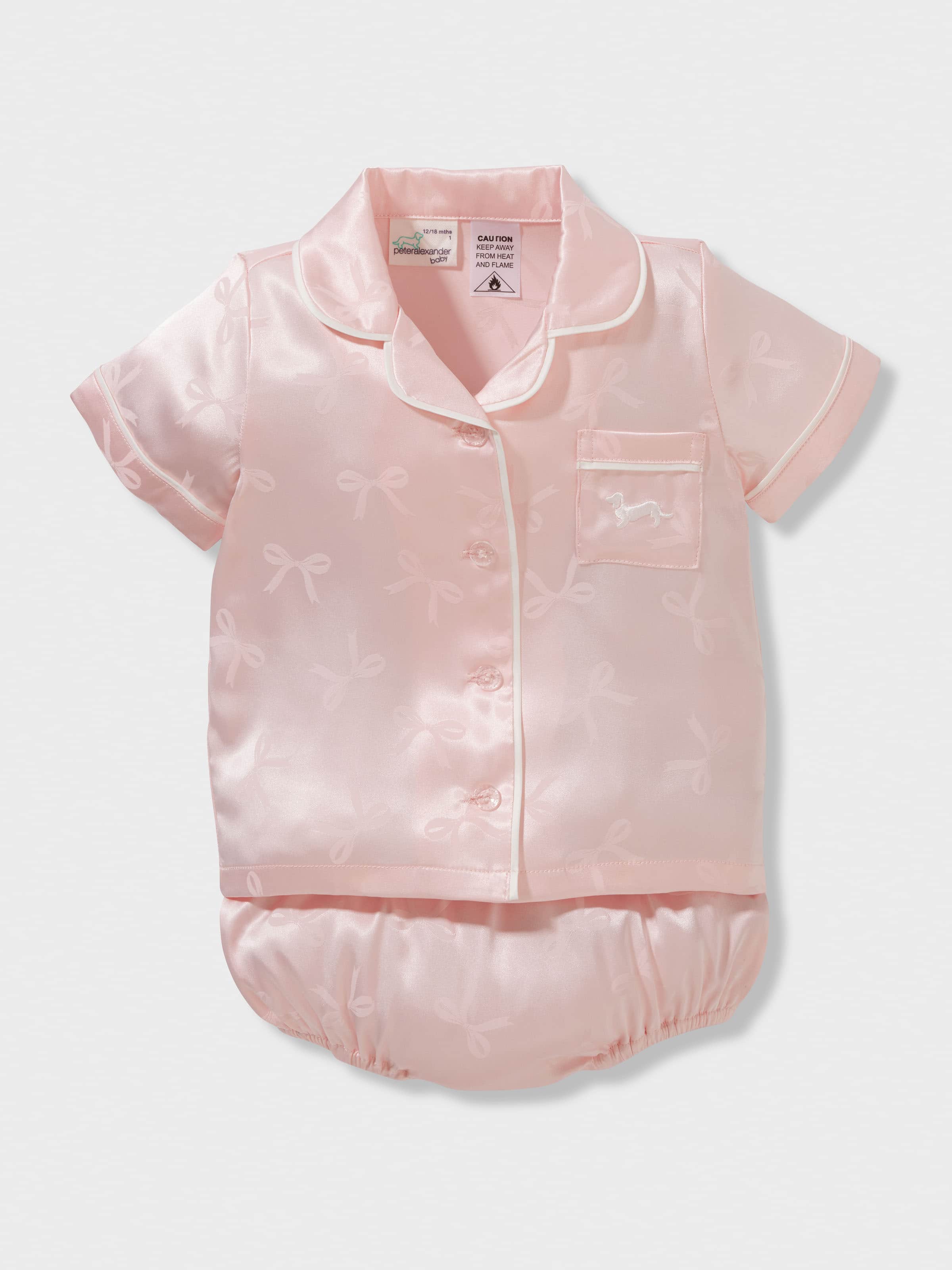 Baby Girl Pink Bows Satin Shortie Pj Set