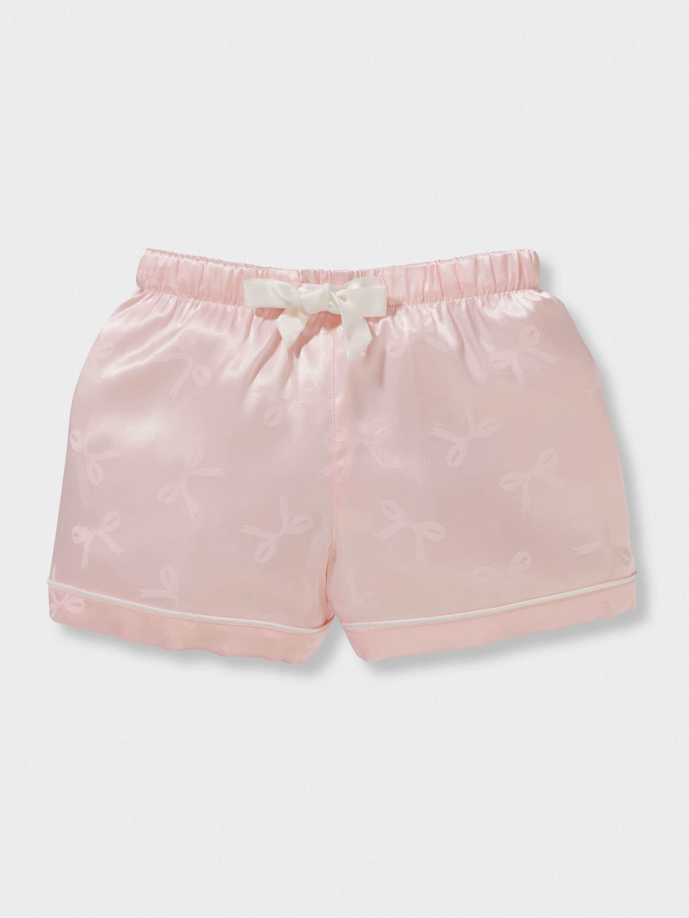 Jnr Girls Pink Bows Satin Shortie Pj Set