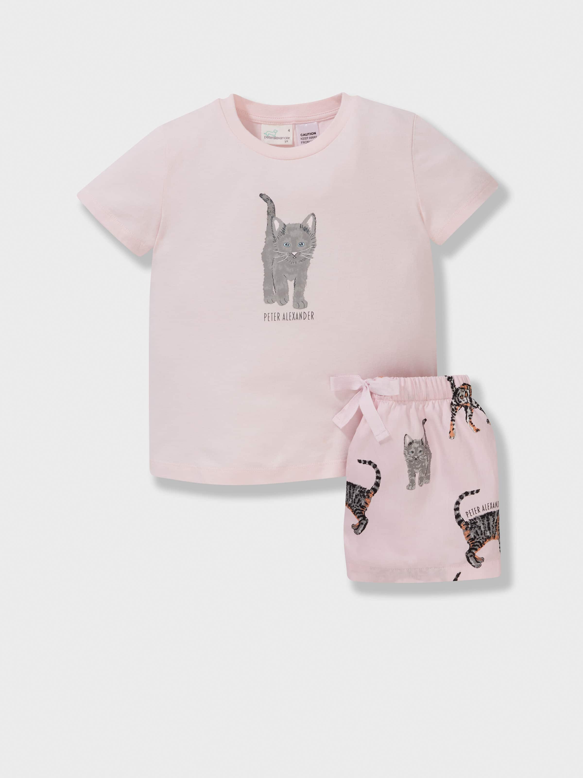 Jnr Girls Pink Cat 100% Cotton Short Pj Set