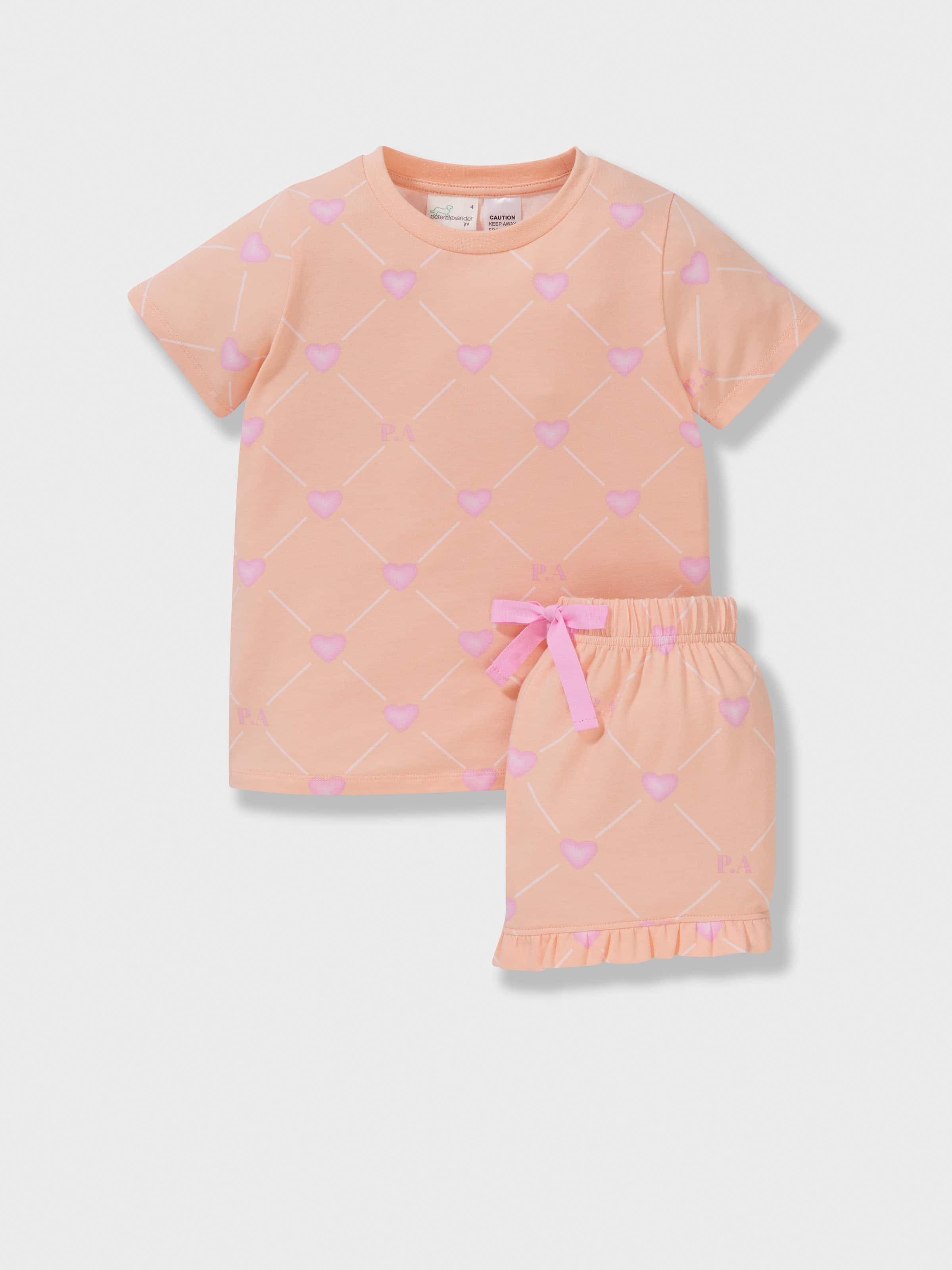 Jnr Girls Heart Check Short Pj Set