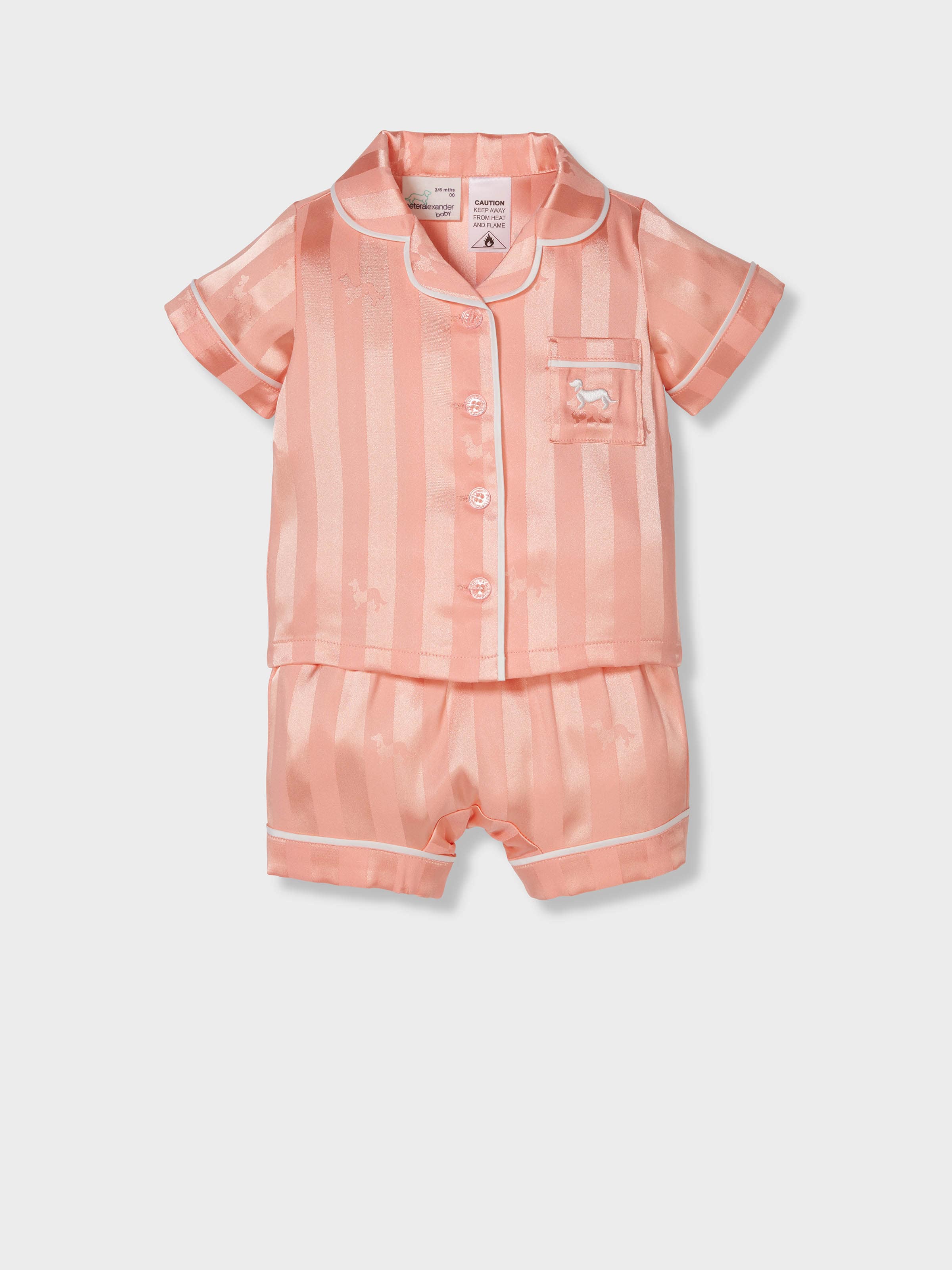 Baby Girl Apricot Stripe Satin Classic Shortie Pj Set