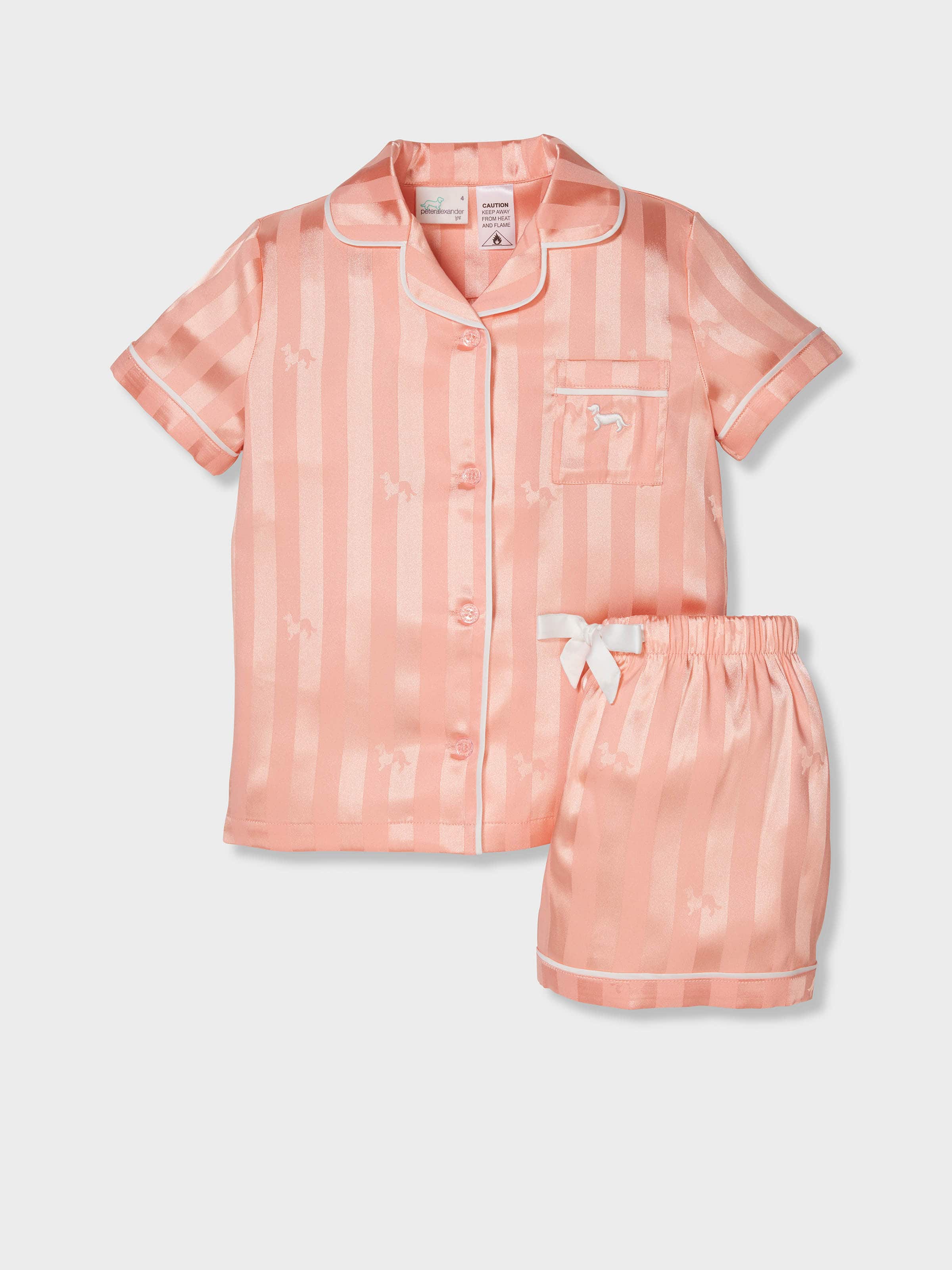 Jnr Girls Apricot Stripe Satin Classic Shortie Pj Set