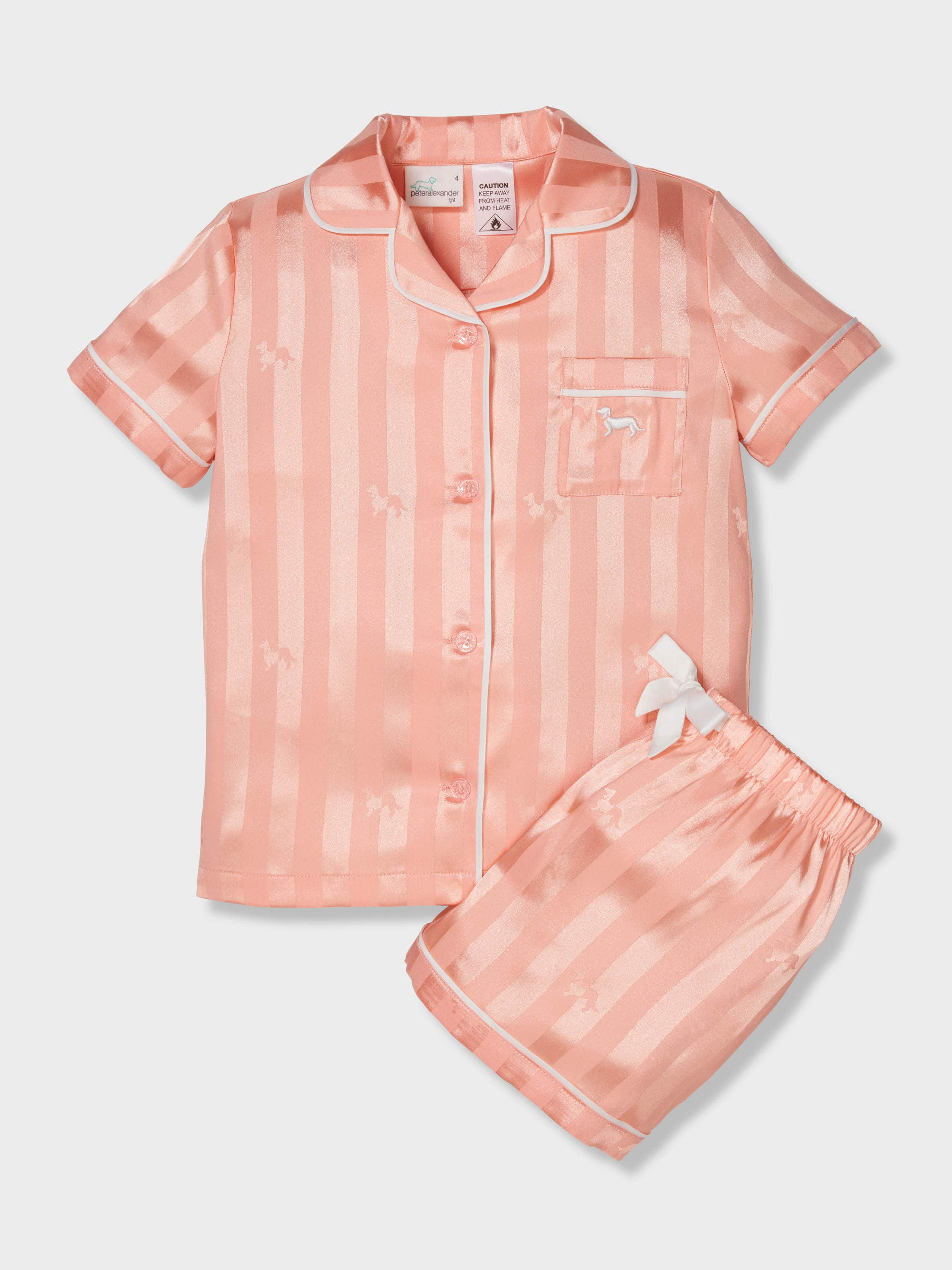 Girls Apricot Stripe Satin Classic Shortie Pj Set