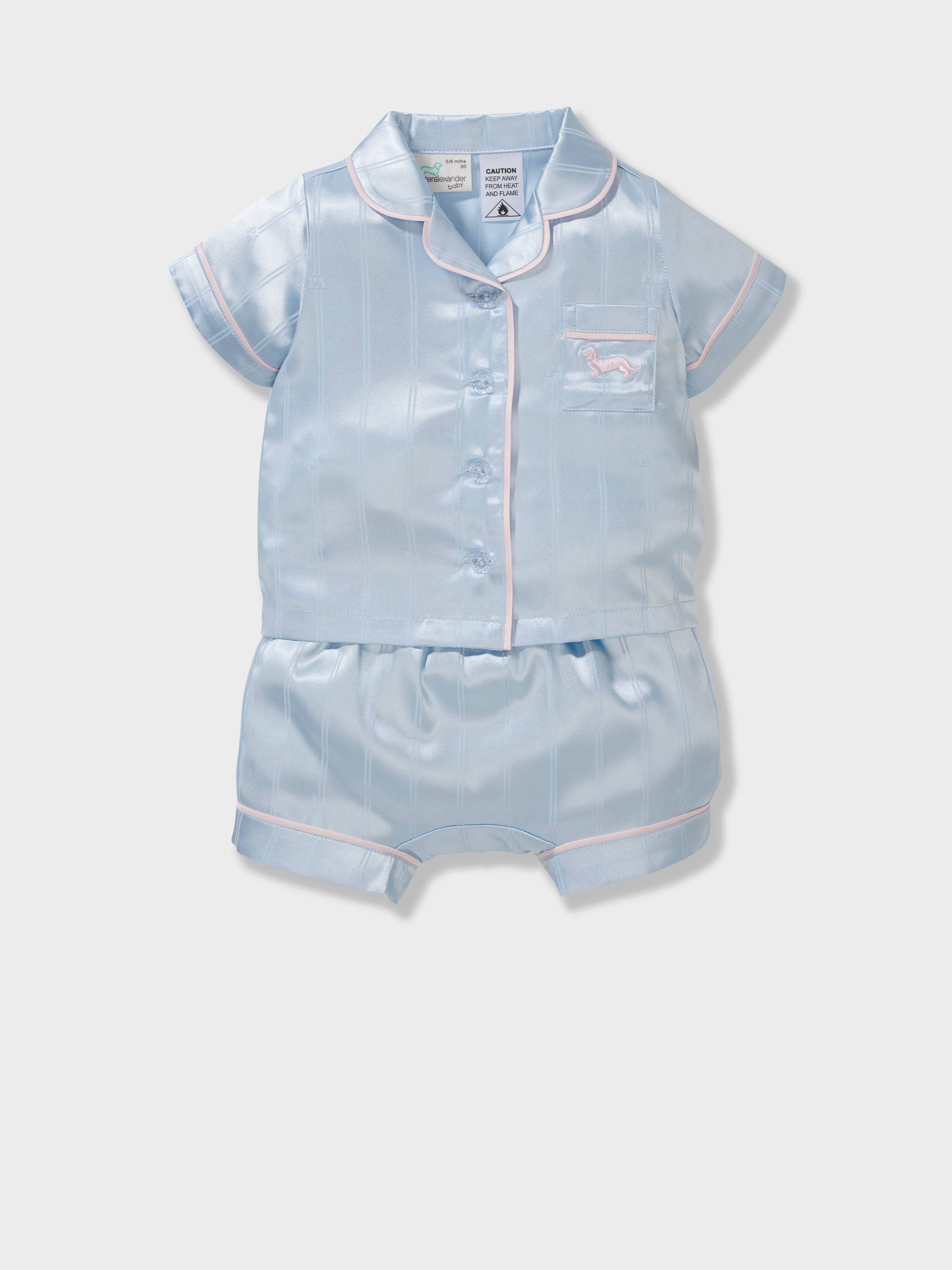 Baby Girl Ice Blue Satin Classic Shortie Pj Set