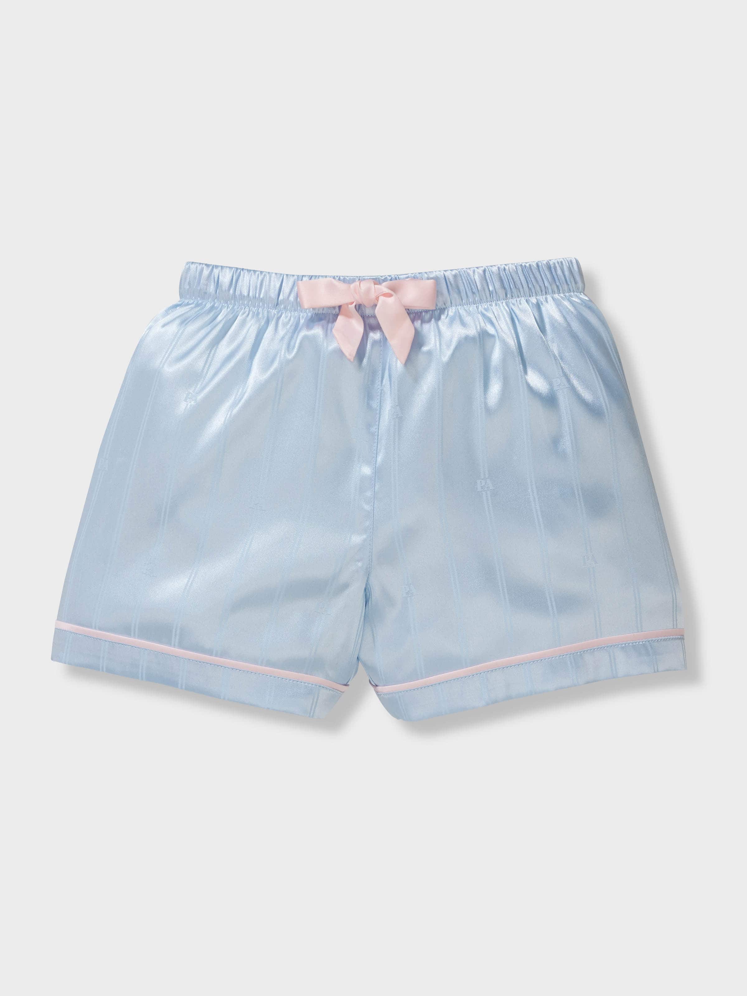 Jnr Girls Ice Blue Satin Classic Shortie Pj Set