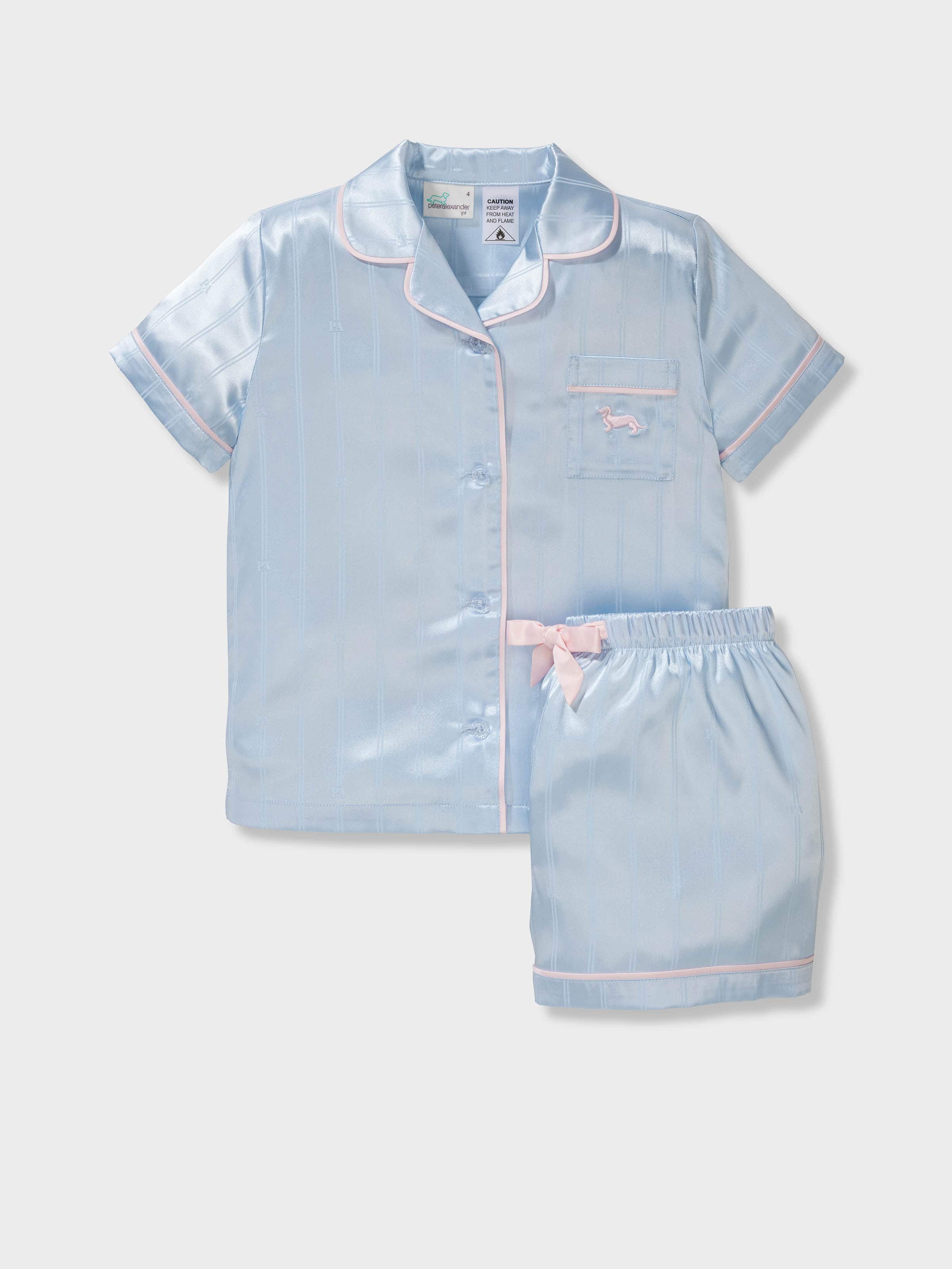 Jnr Girls Ice Blue Satin Classic Shortie Pj Set