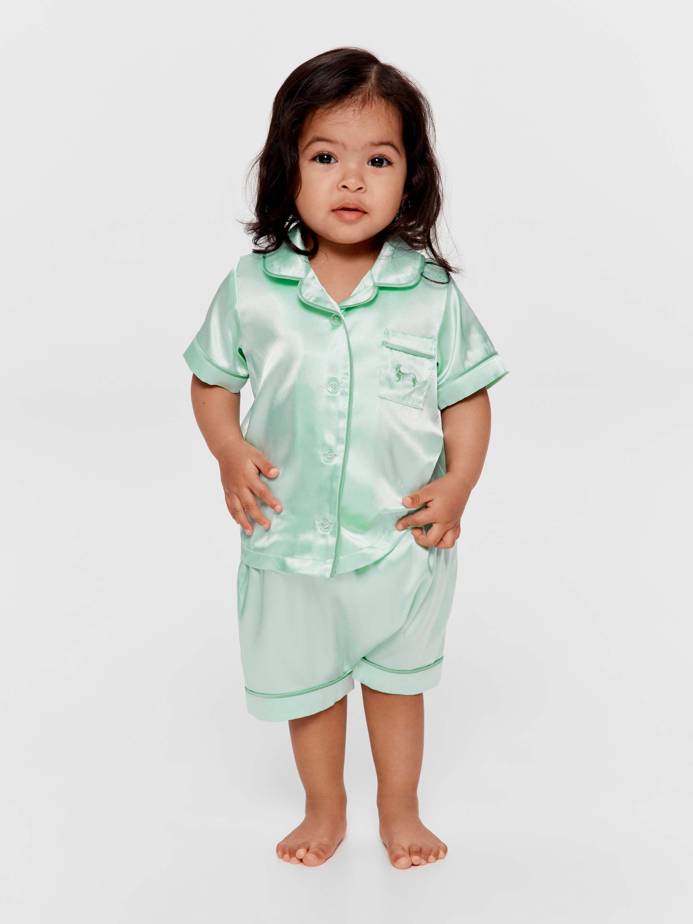 Baby Girl Jade Satin Classic Shortie Pj Set