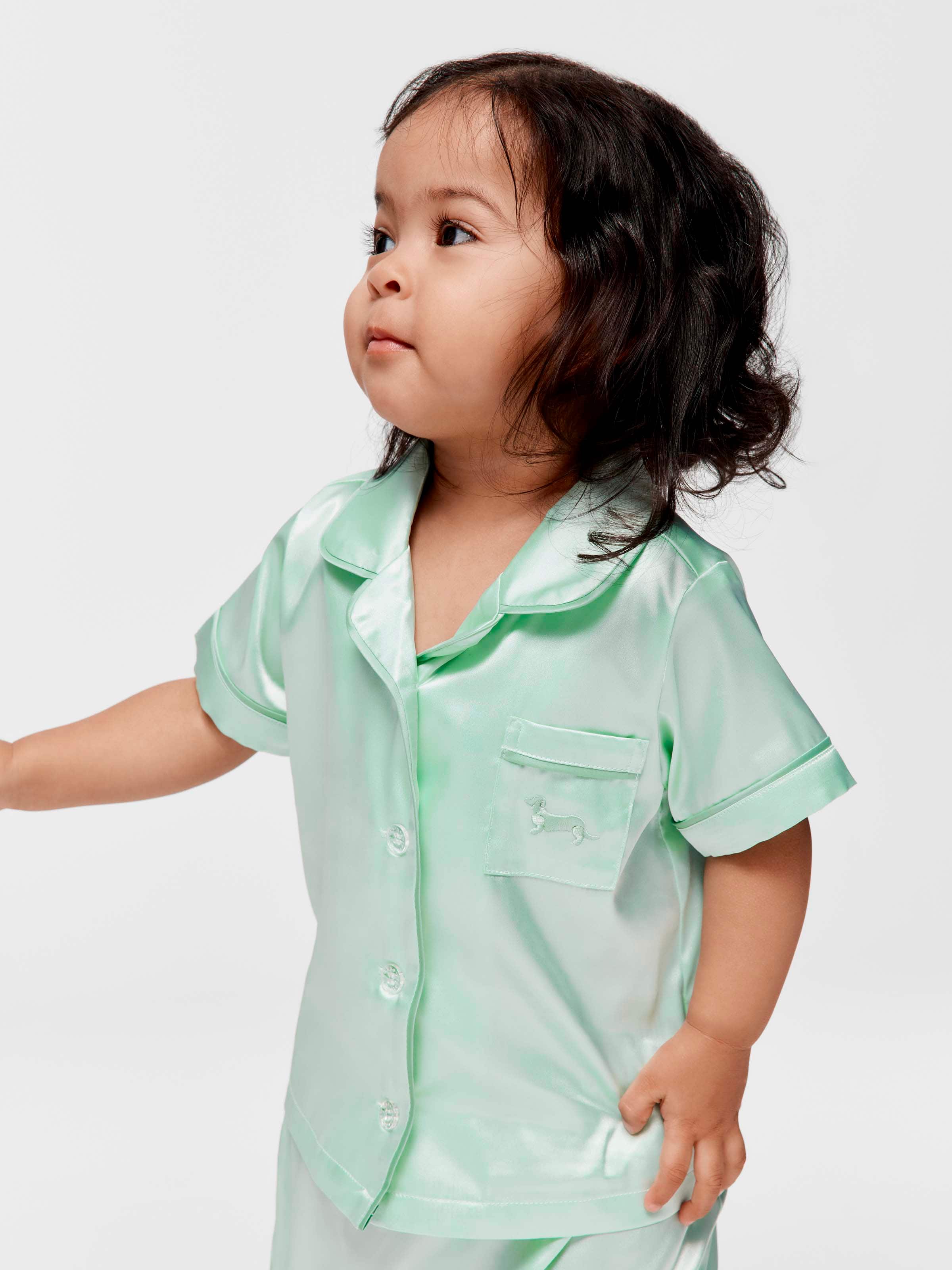 Baby Girl Jade Satin Classic Shortie Pj Set