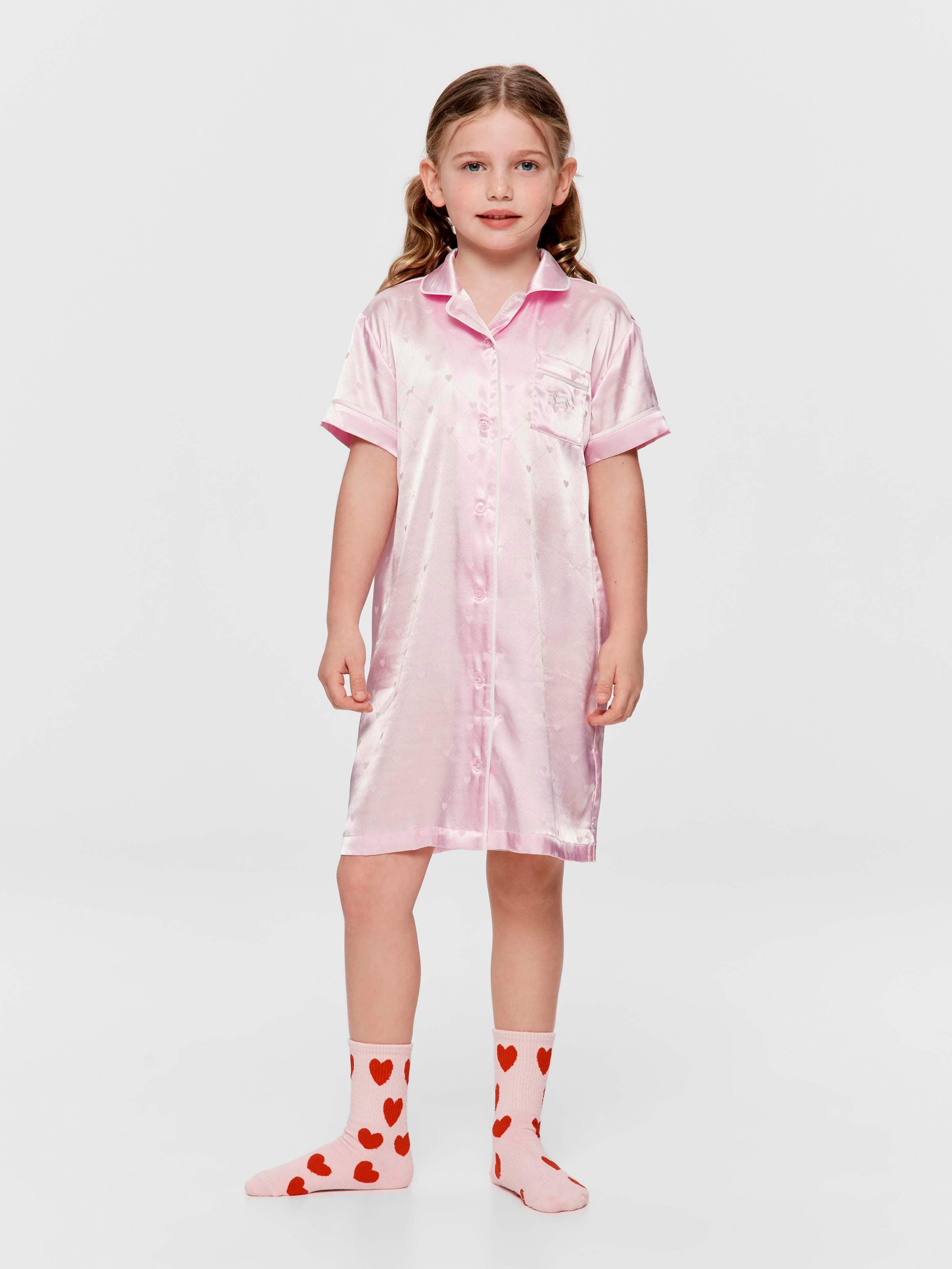 Jnr Girls Pink Satin Nightie