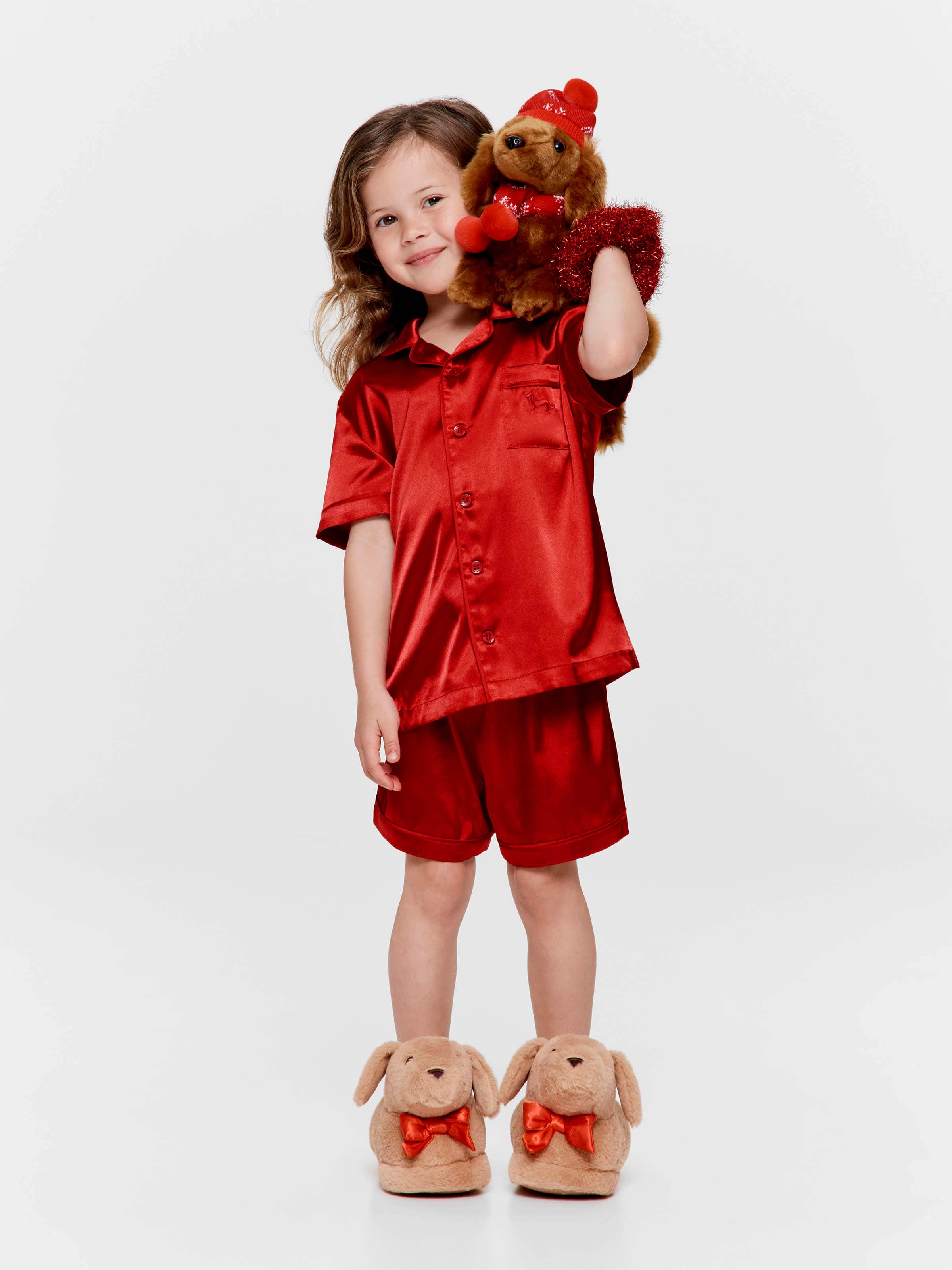 Jnr Kids Red Chic Satin Boxed Shortie Pj Set