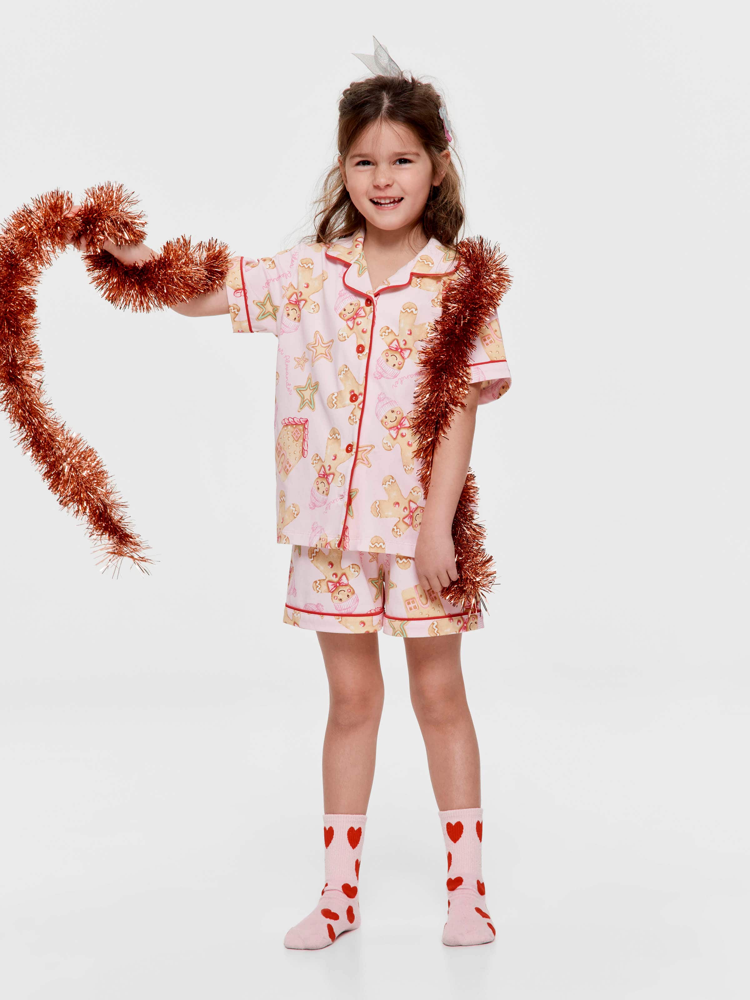 Girls Pink Gingerbread Shortie Pj Set