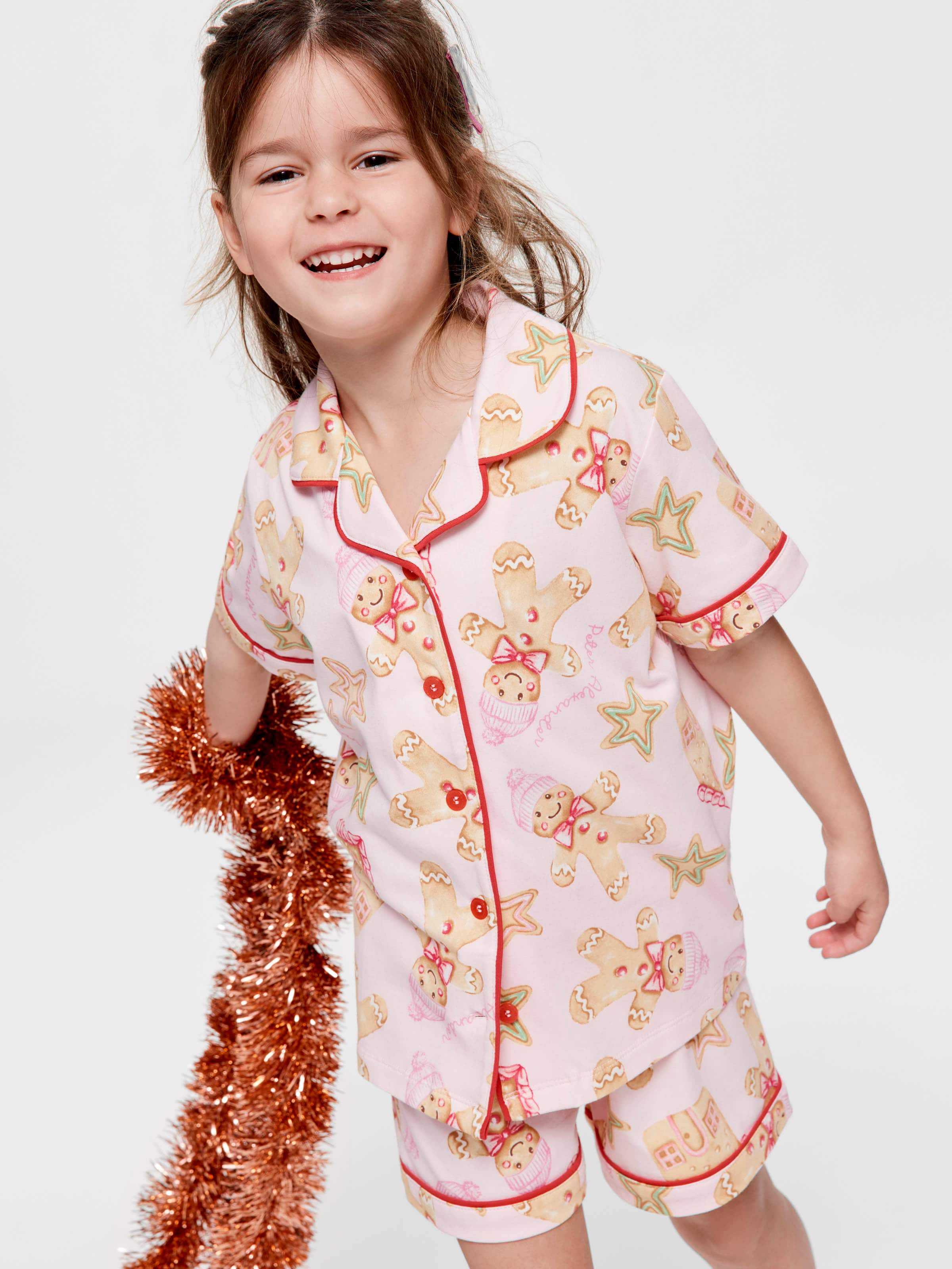 Girls Pink Gingerbread Shortie Pj Set