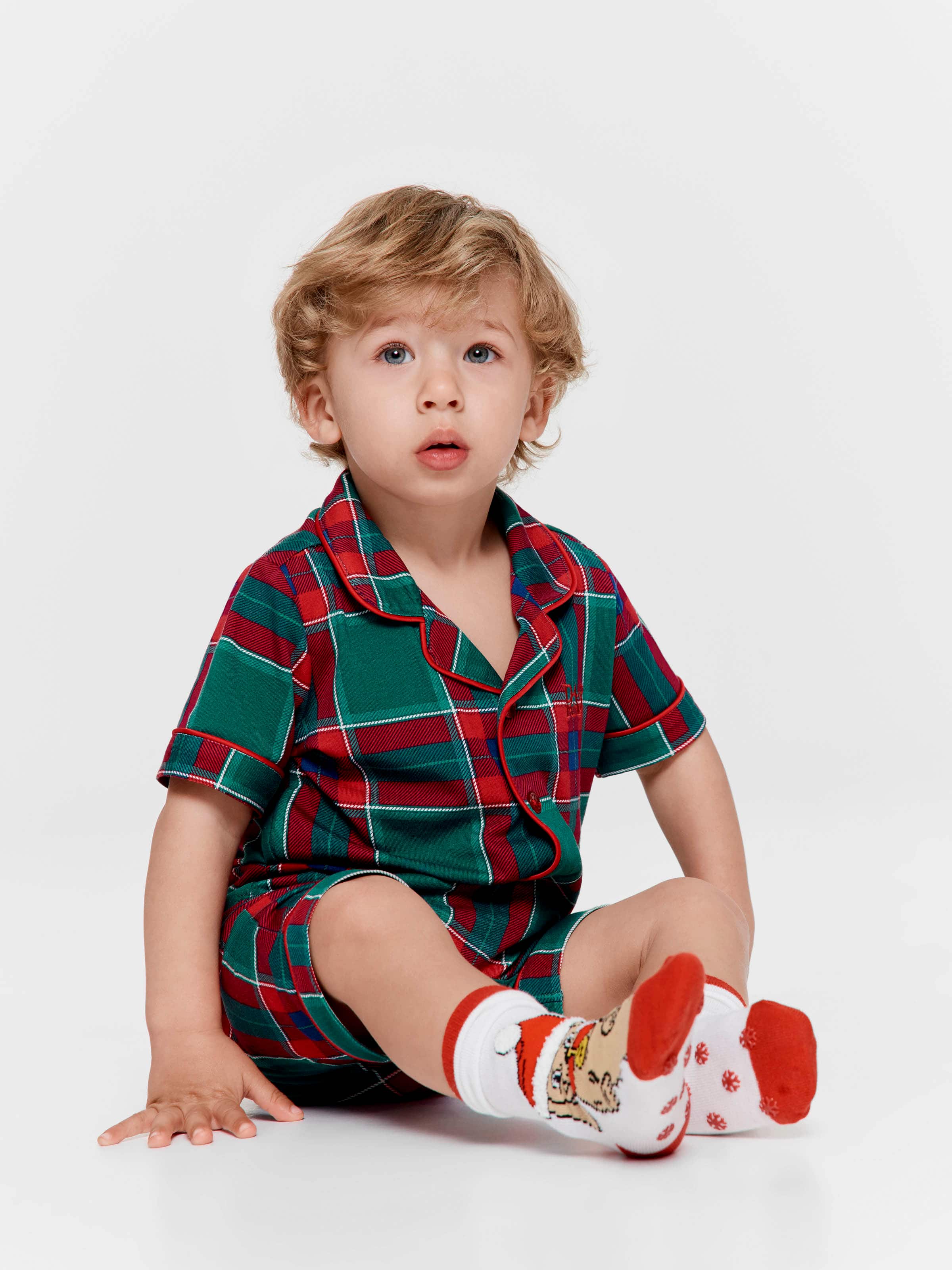 Baby Green Tartan Bamboo Jersey Shortie Pj Set