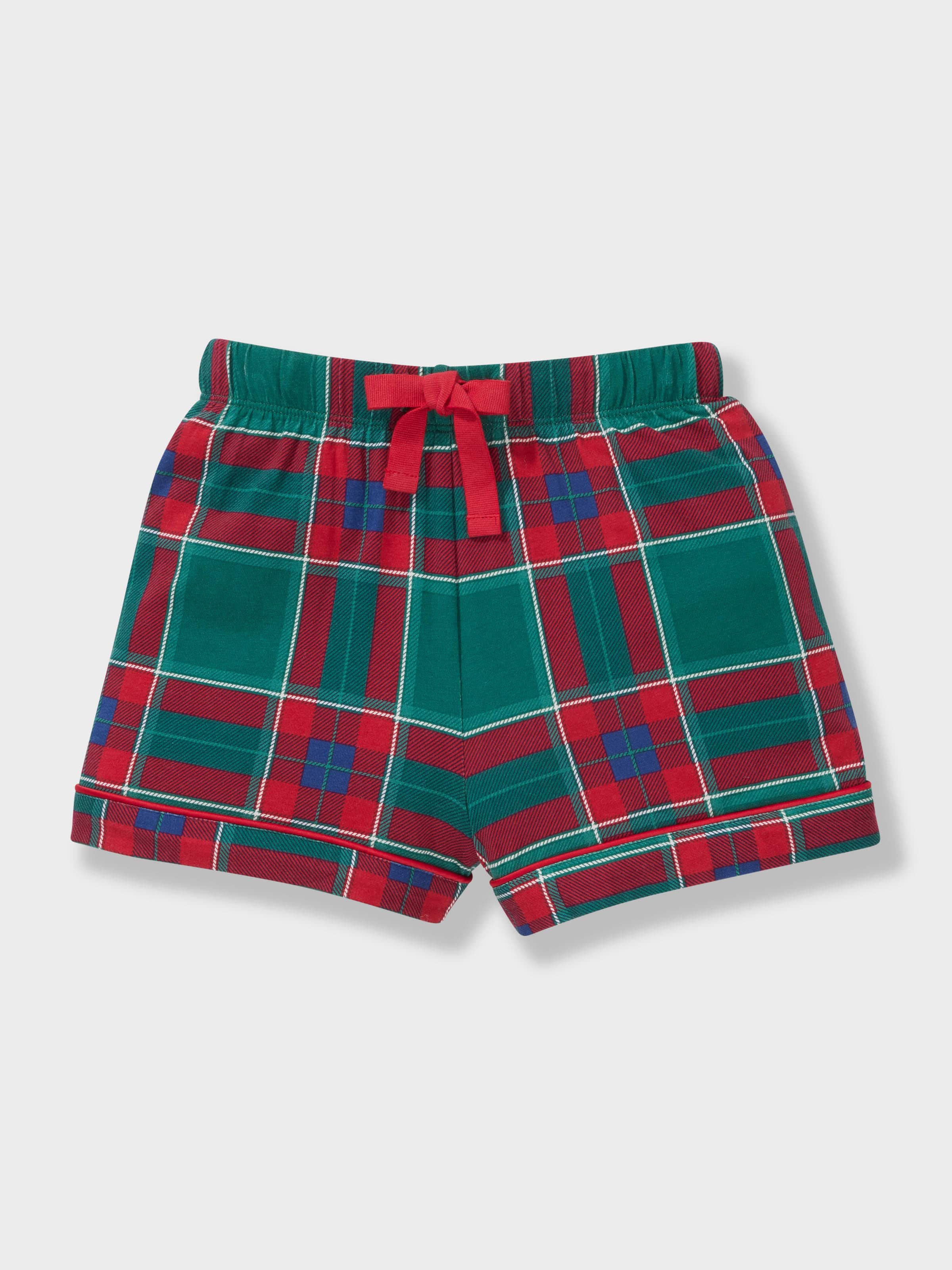 Kids Green Tartan Bamboo Jersey Shortie Pj Set