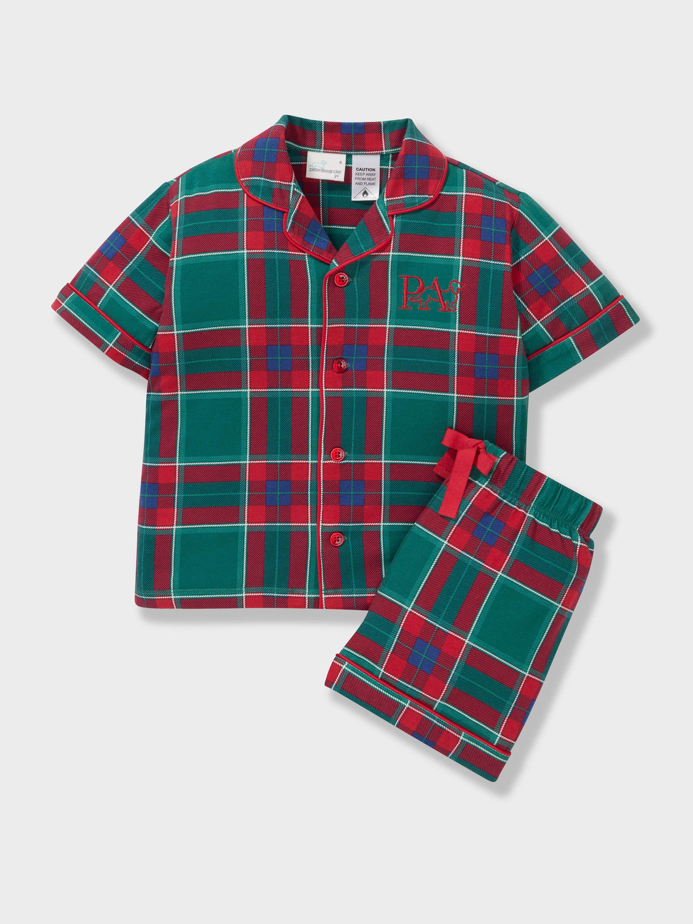 Kids Green Tartan Bamboo Jersey Shortie Pj Set