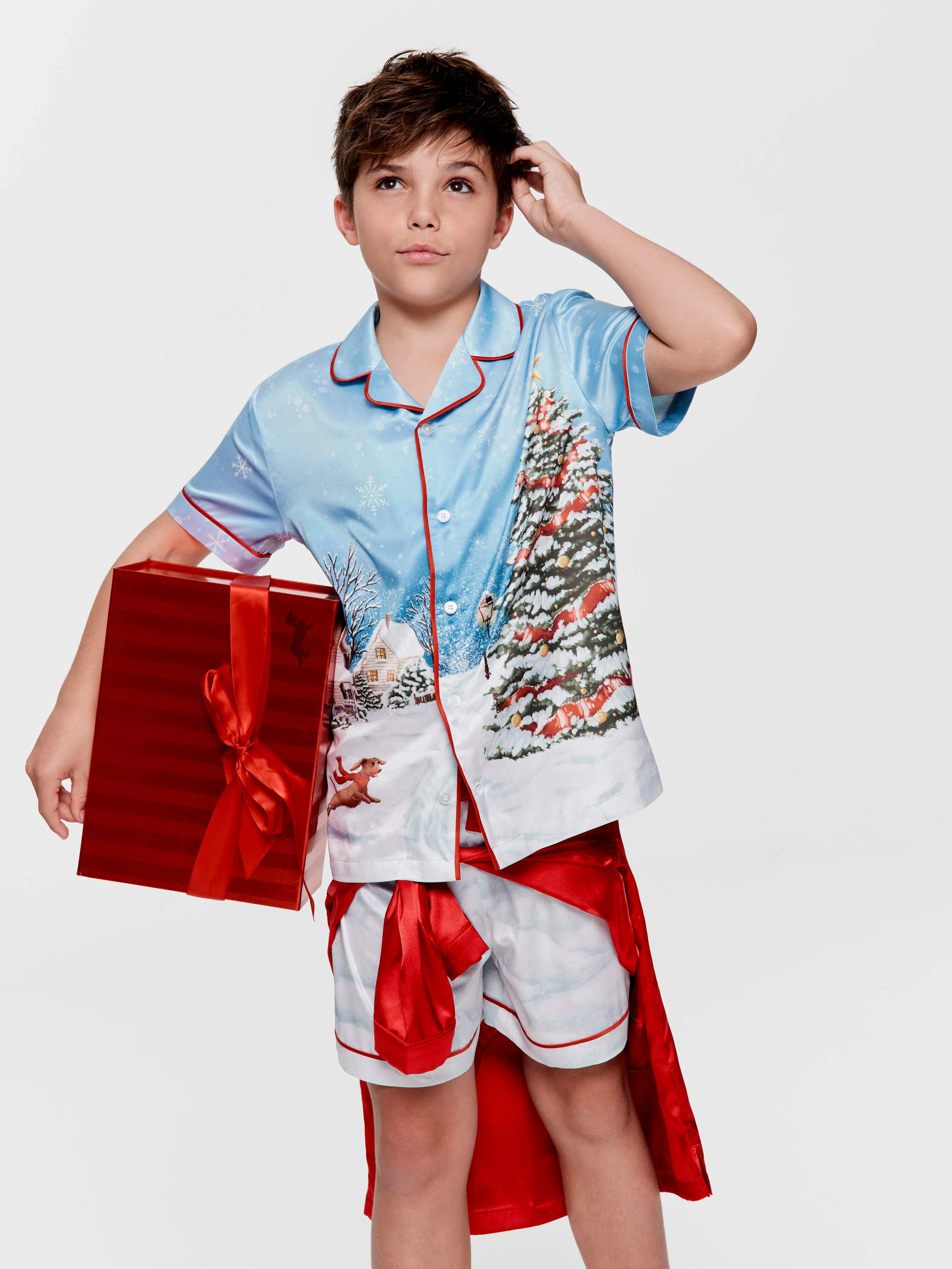 Kids White Christmas Chic Satin Boxed Shortie Pj Set