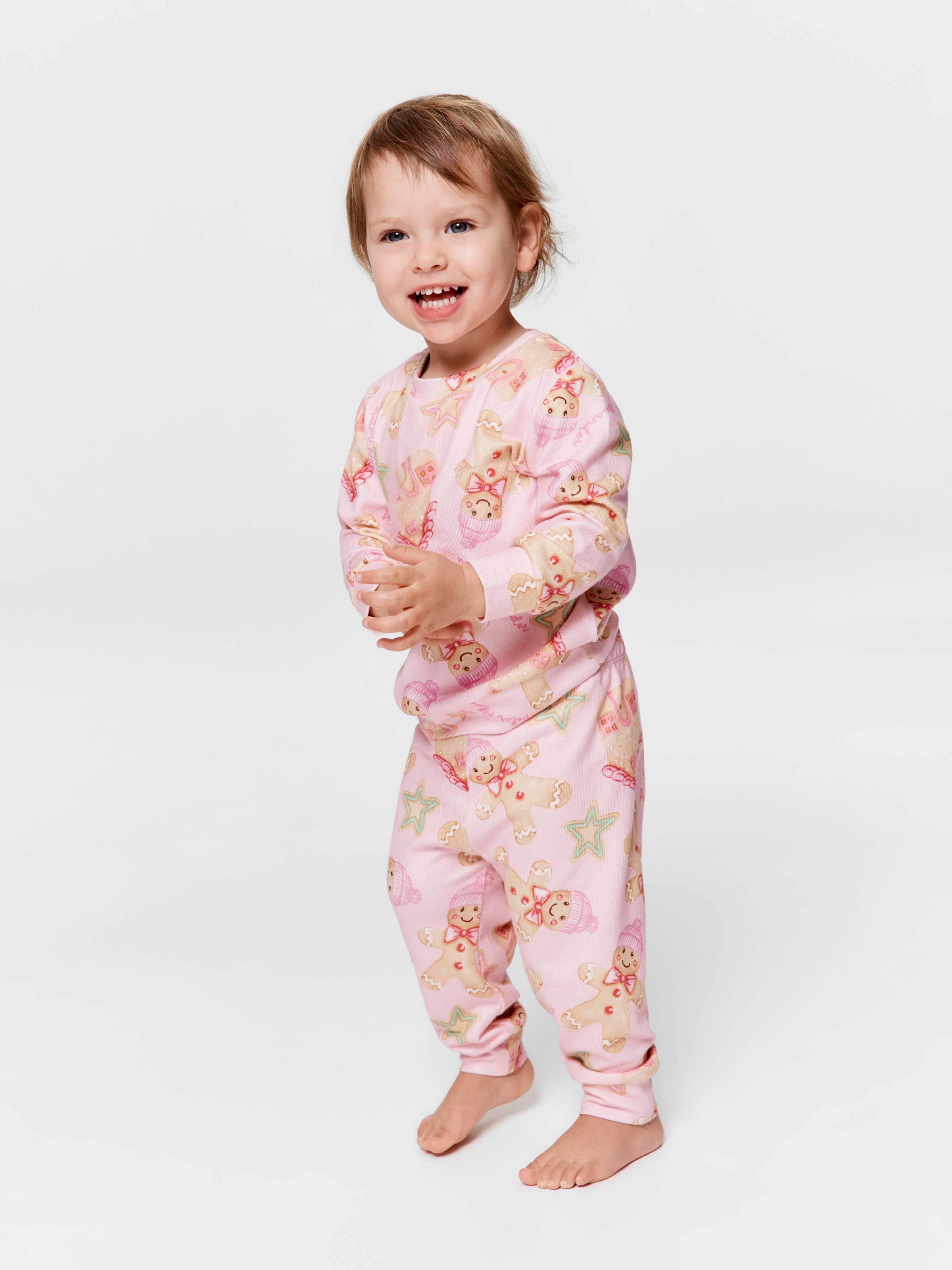 Baby Girl Pink Gingerbread Plush Long Pj Set