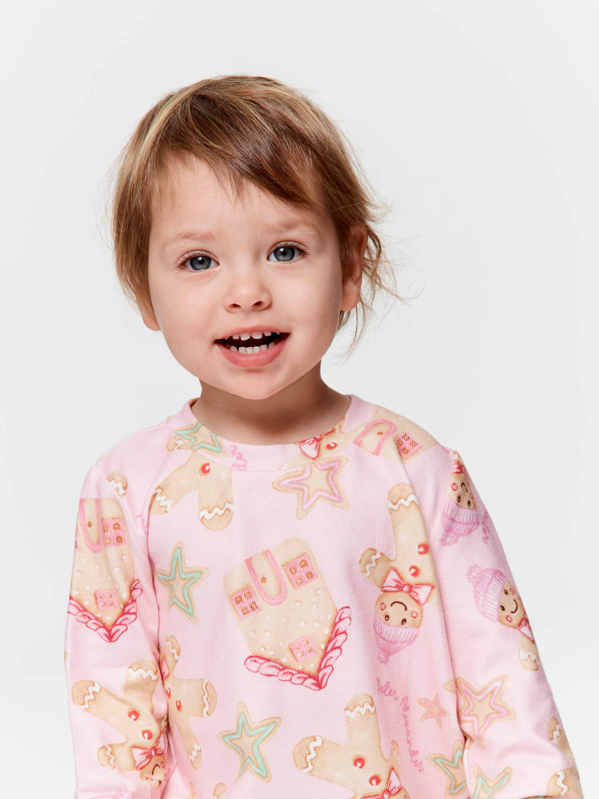 Baby Girl Pink Gingerbread Plush Long Pj Set