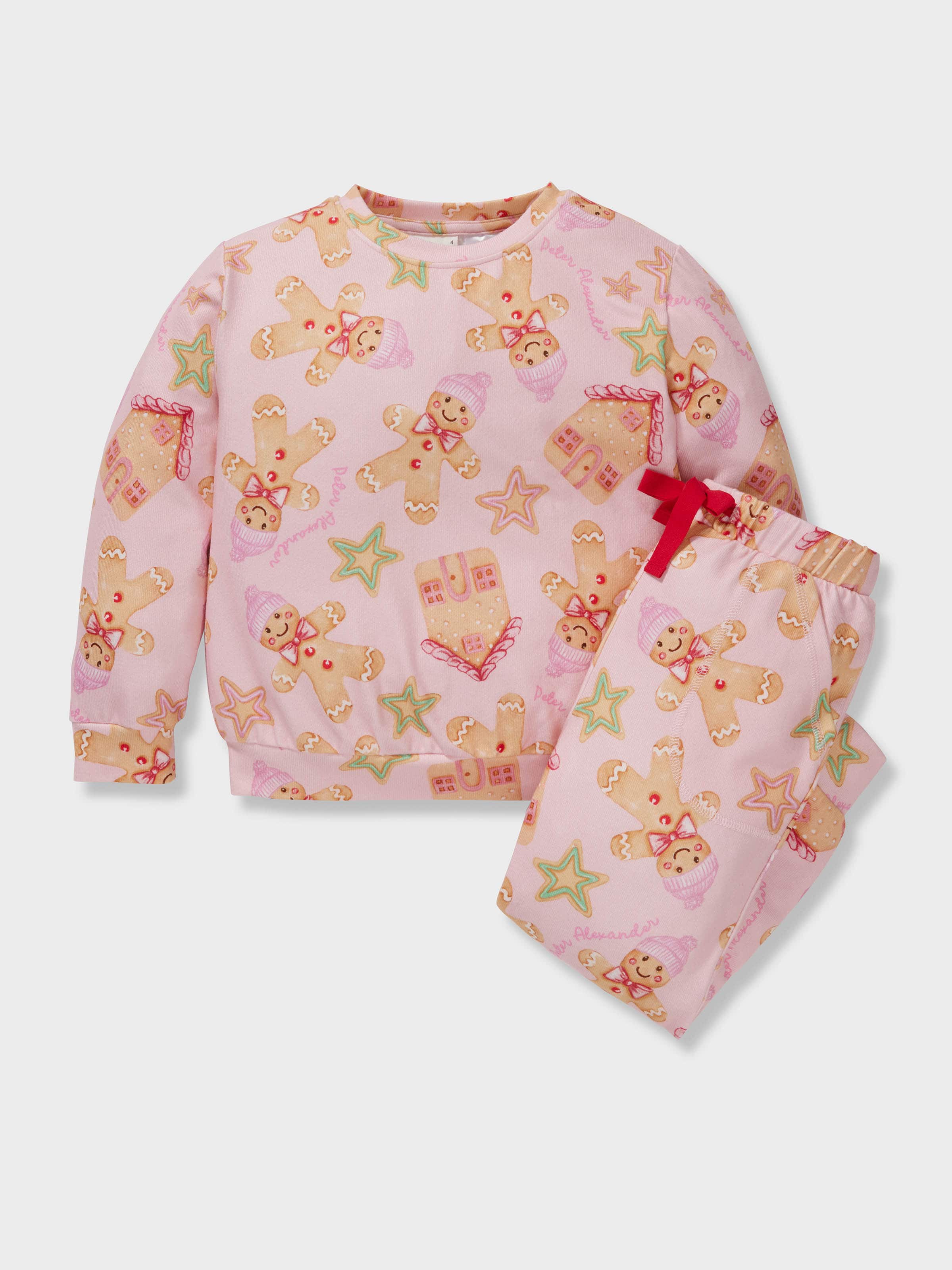 Girls Pink Gingerbread Plush Long Pj Set