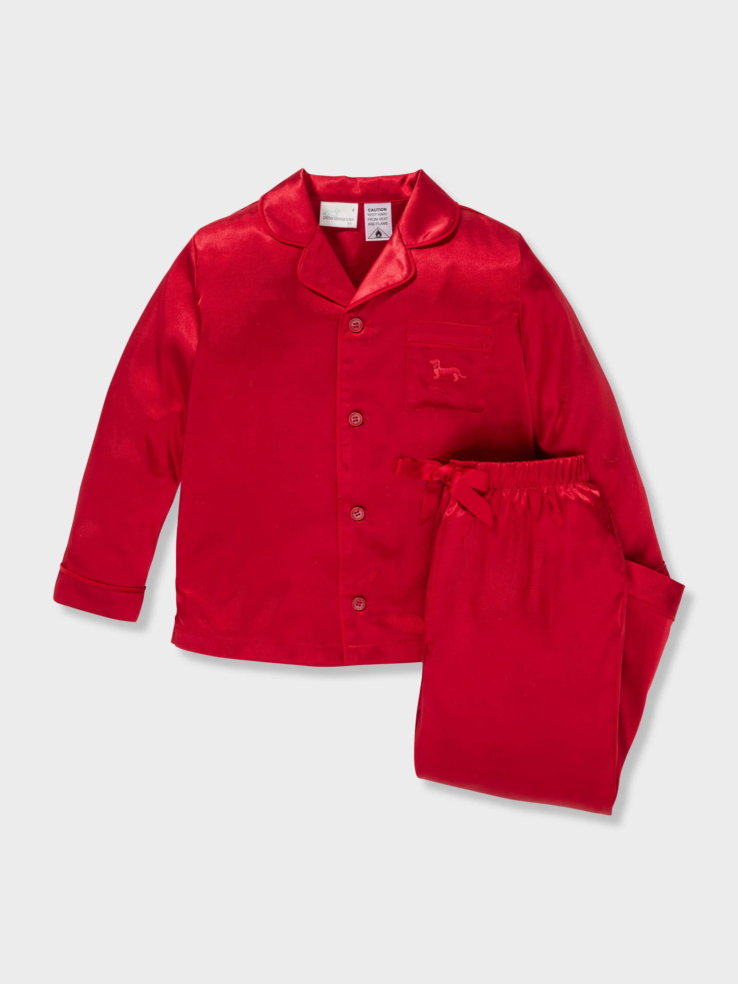 Jnr Kids Red Chic Satin Boxed Long Classic Pj Set