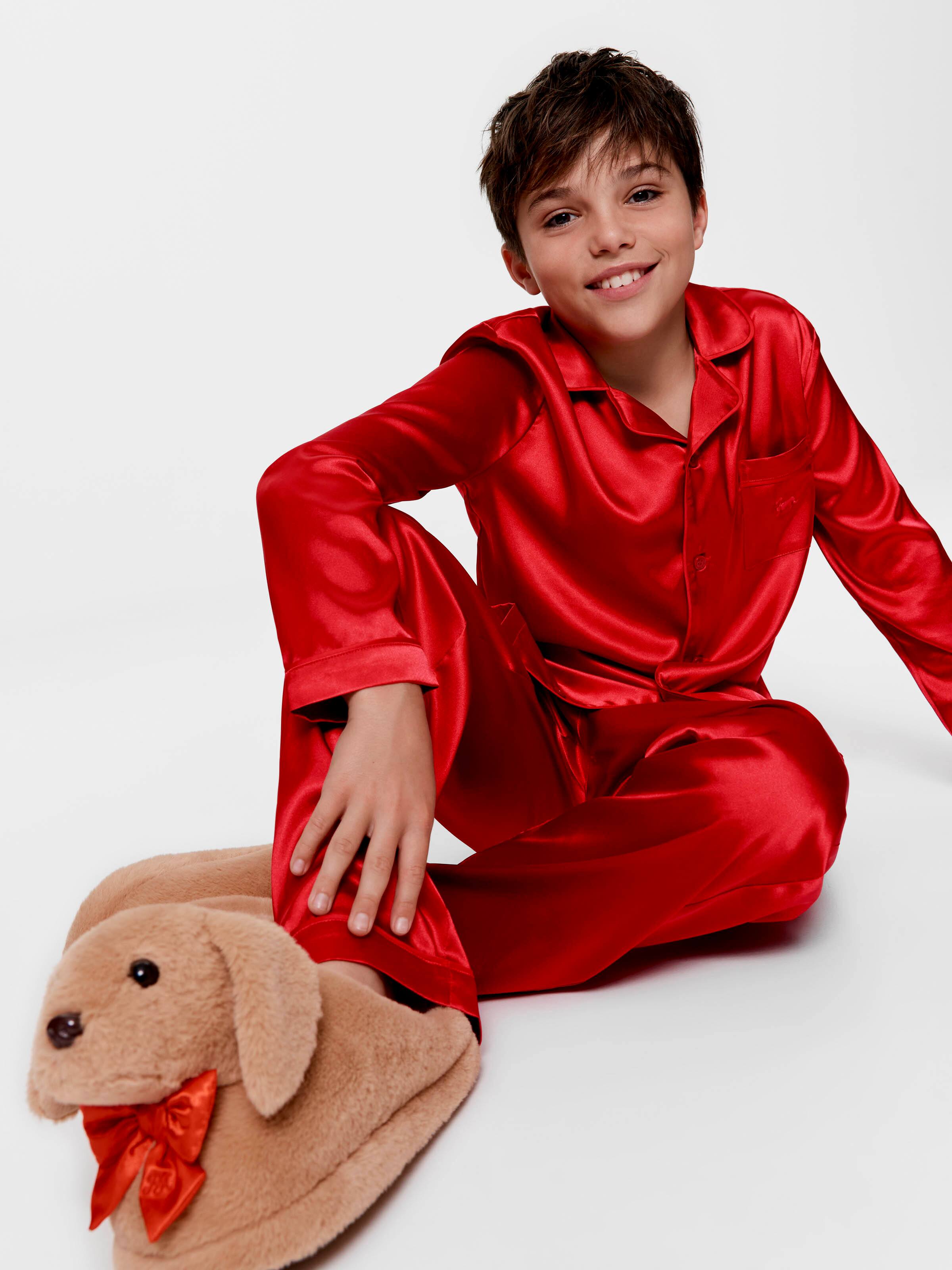 Kids Red Chic Satin Boxed Long Pj Set