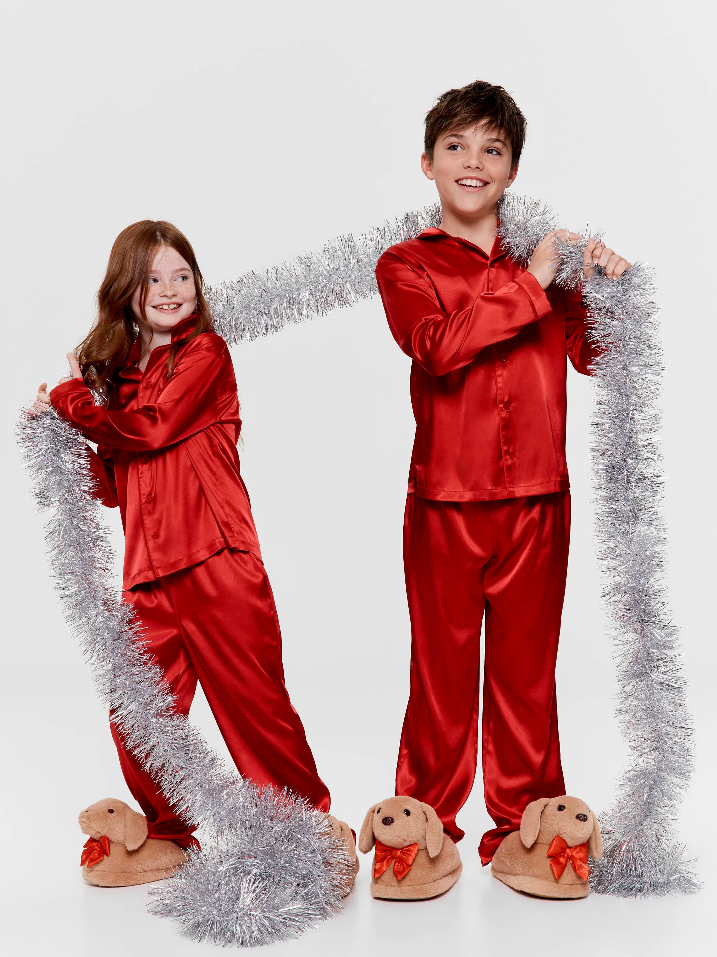 Kids Red Chic Satin Boxed Long Pj Set