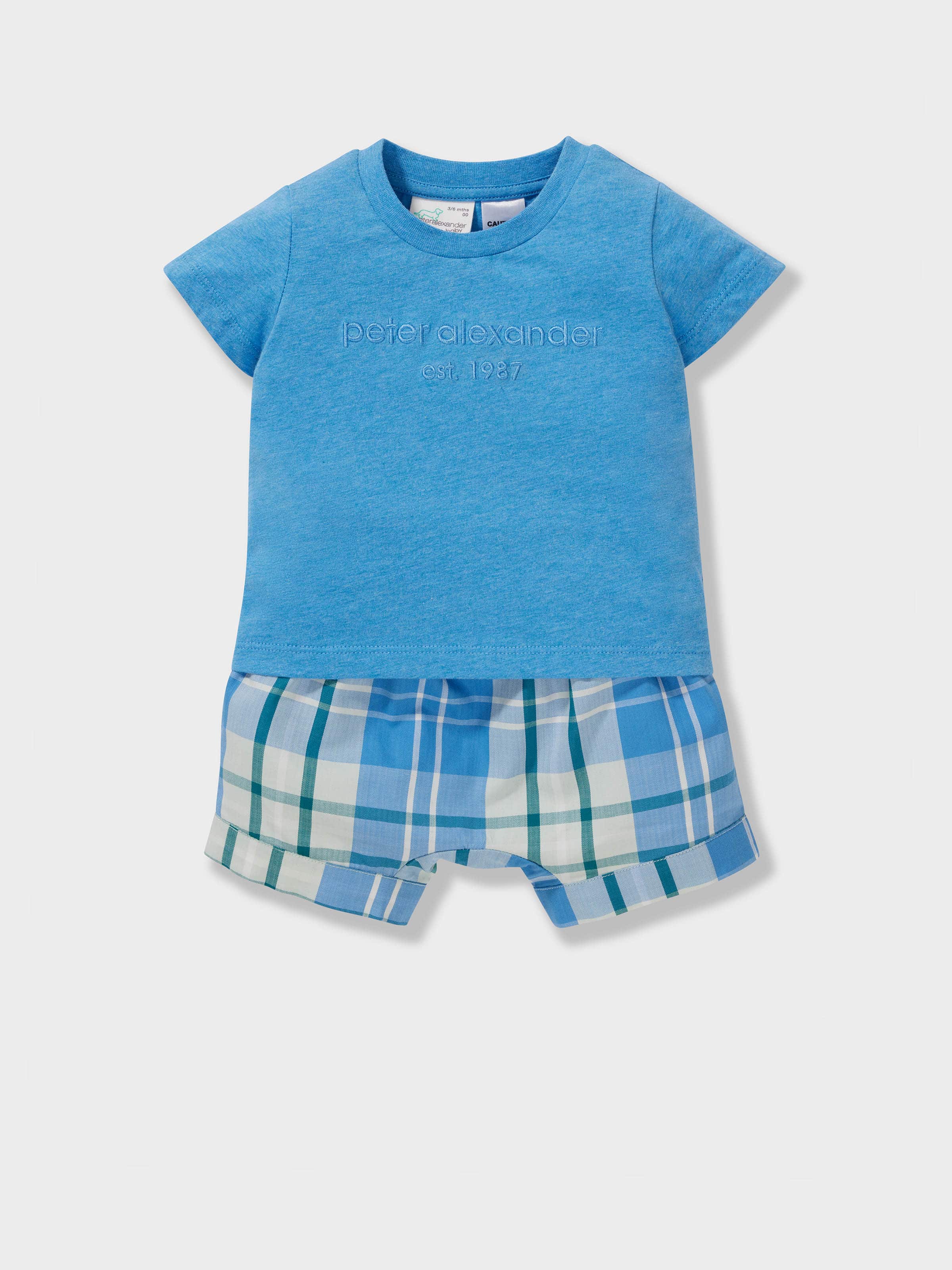 Baby Blue Check 100% Cotton Short Pj Set
