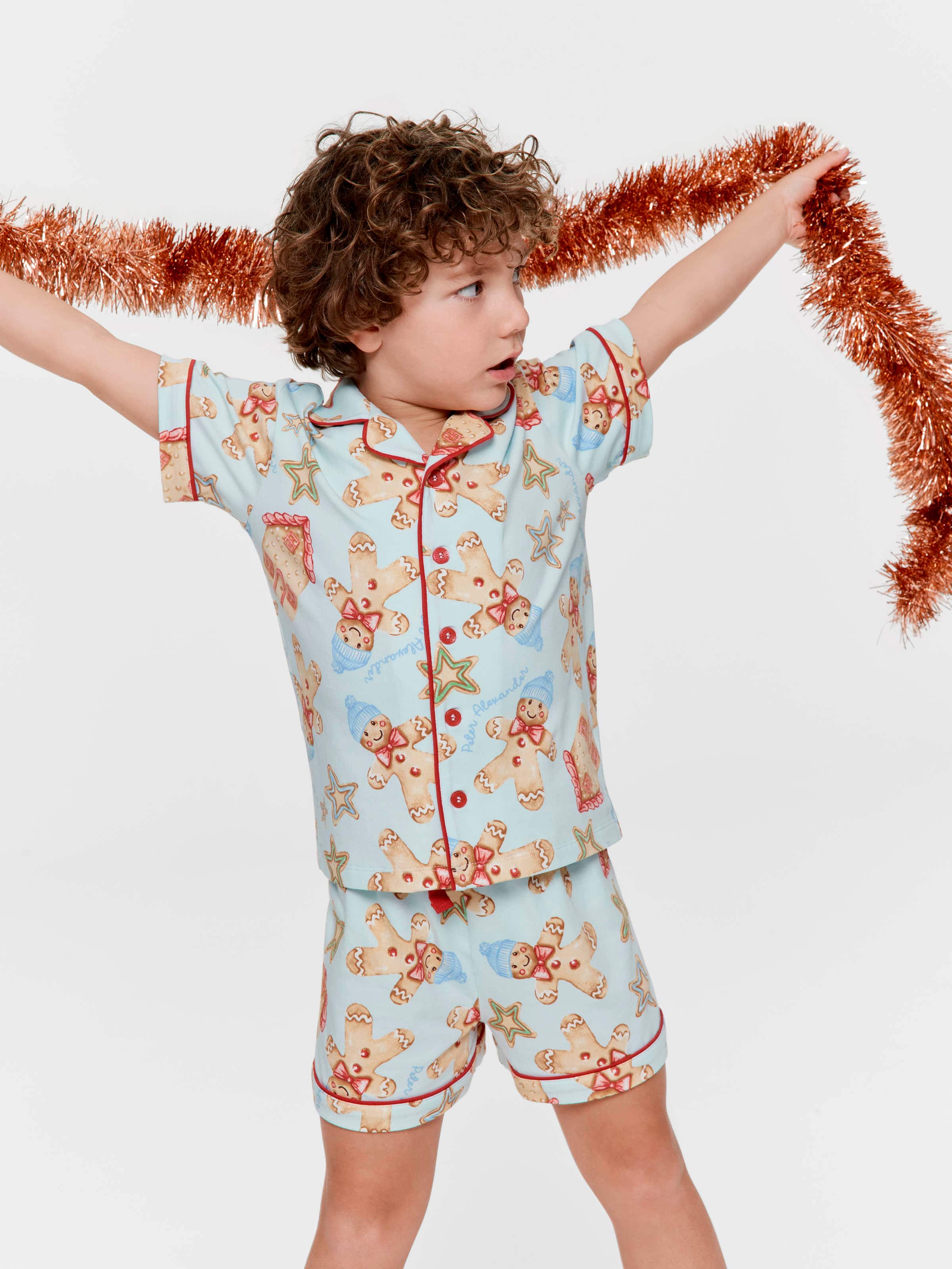 Jnr Boys Blue Gingerbread Shortie Pj Set