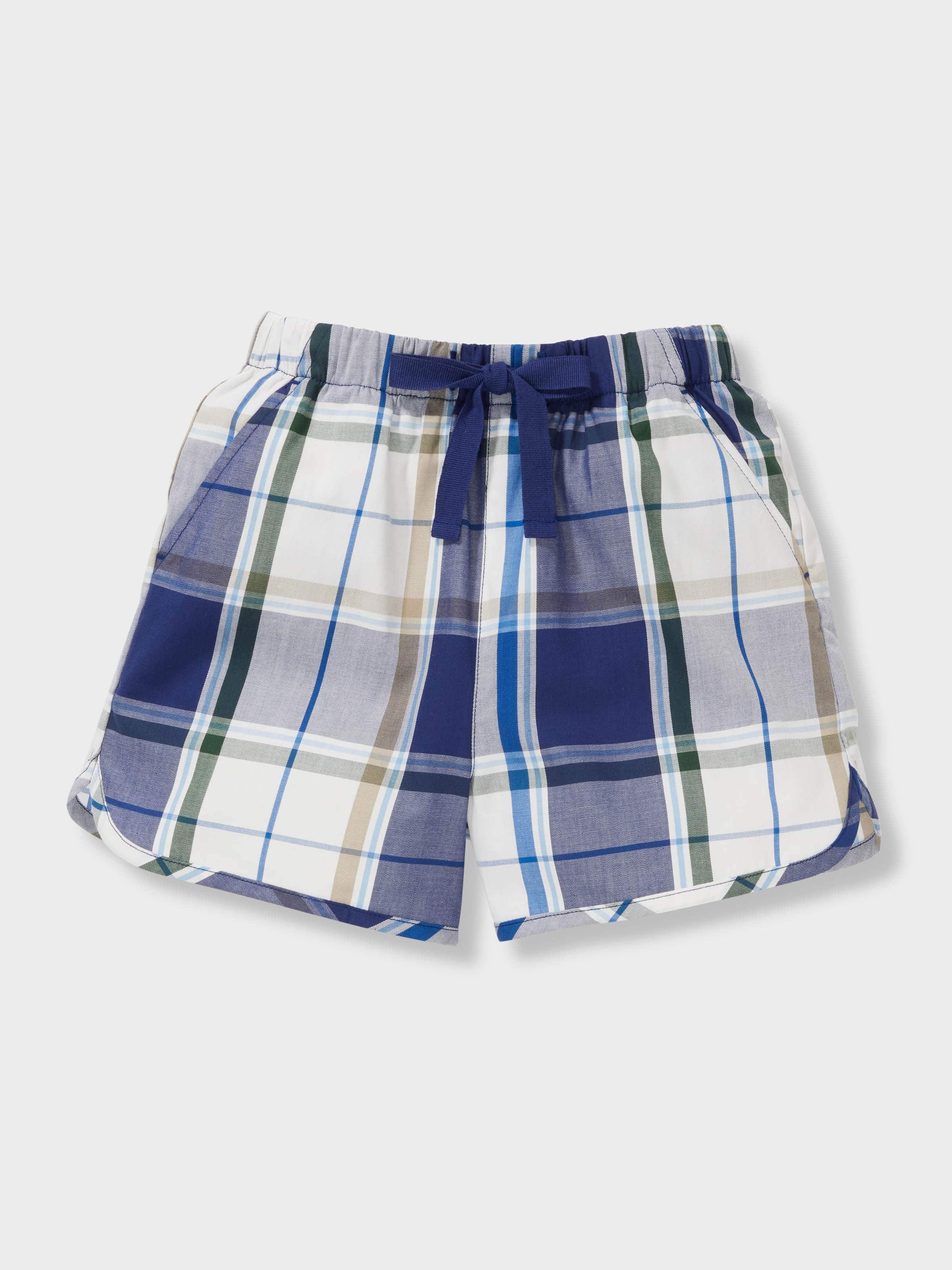Boys Navy Blue Check 100% Cotton Short Pj Set