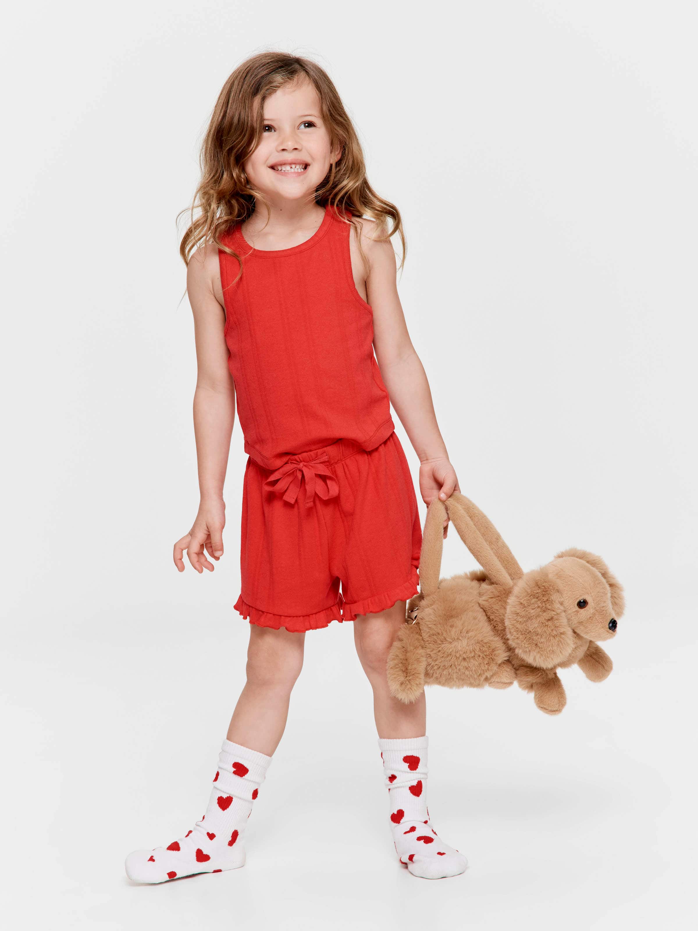 Jnr Girls Red Pointelle Short Pj Set