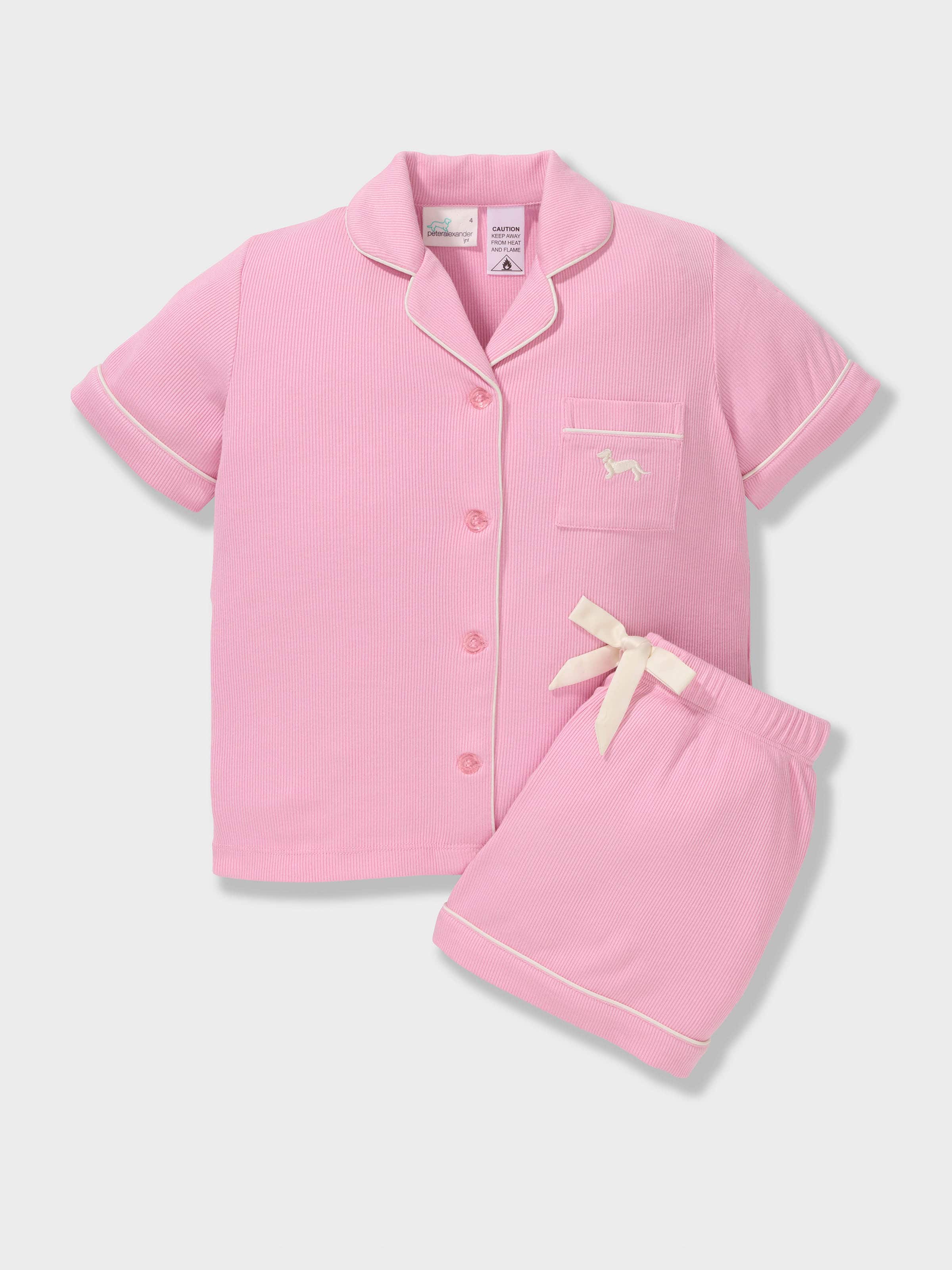 Girls Pink Bamboo Rib Shortie Pj Set