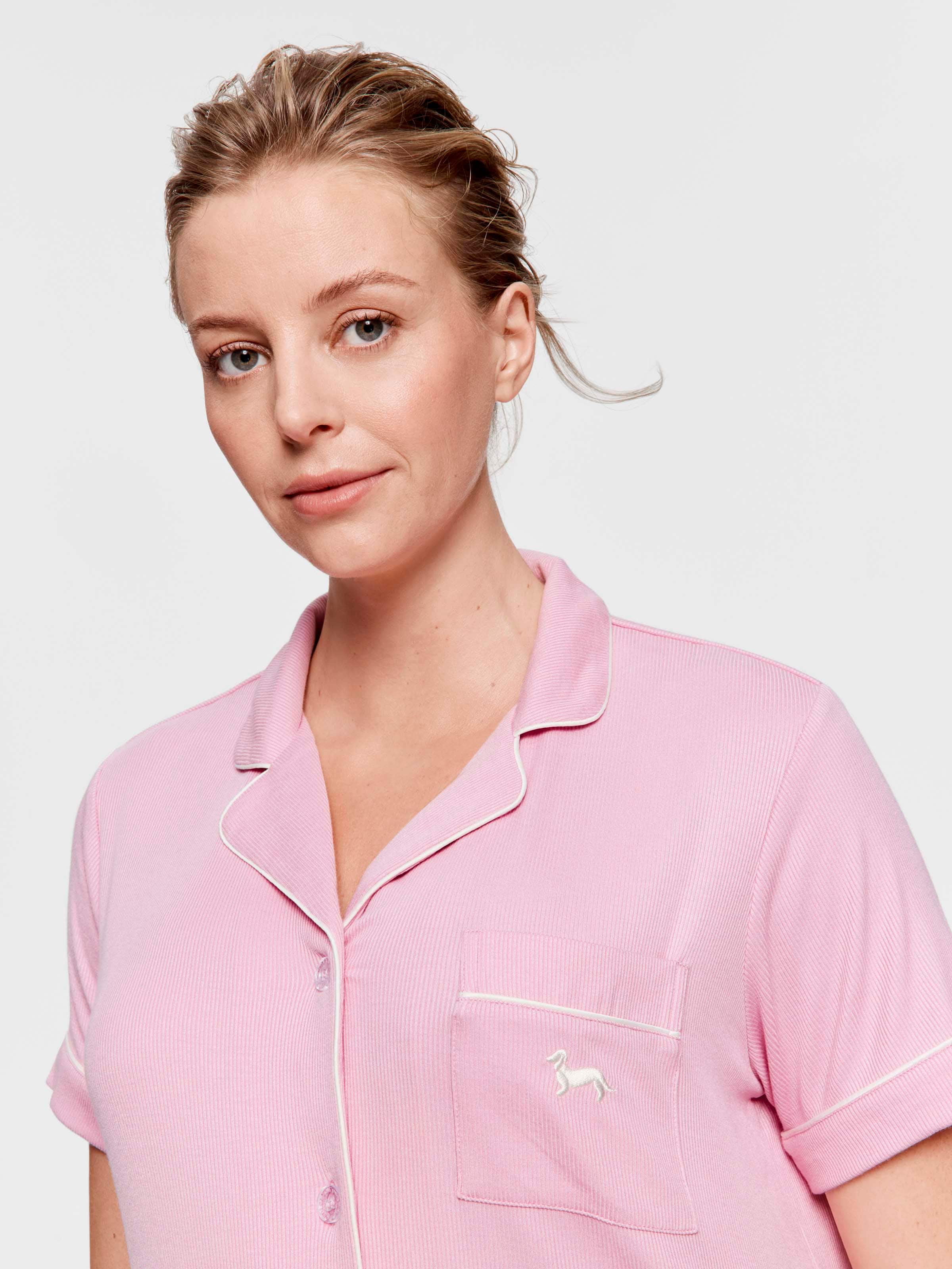 Maternity Pink Rib Short Sleeve Nightshirt